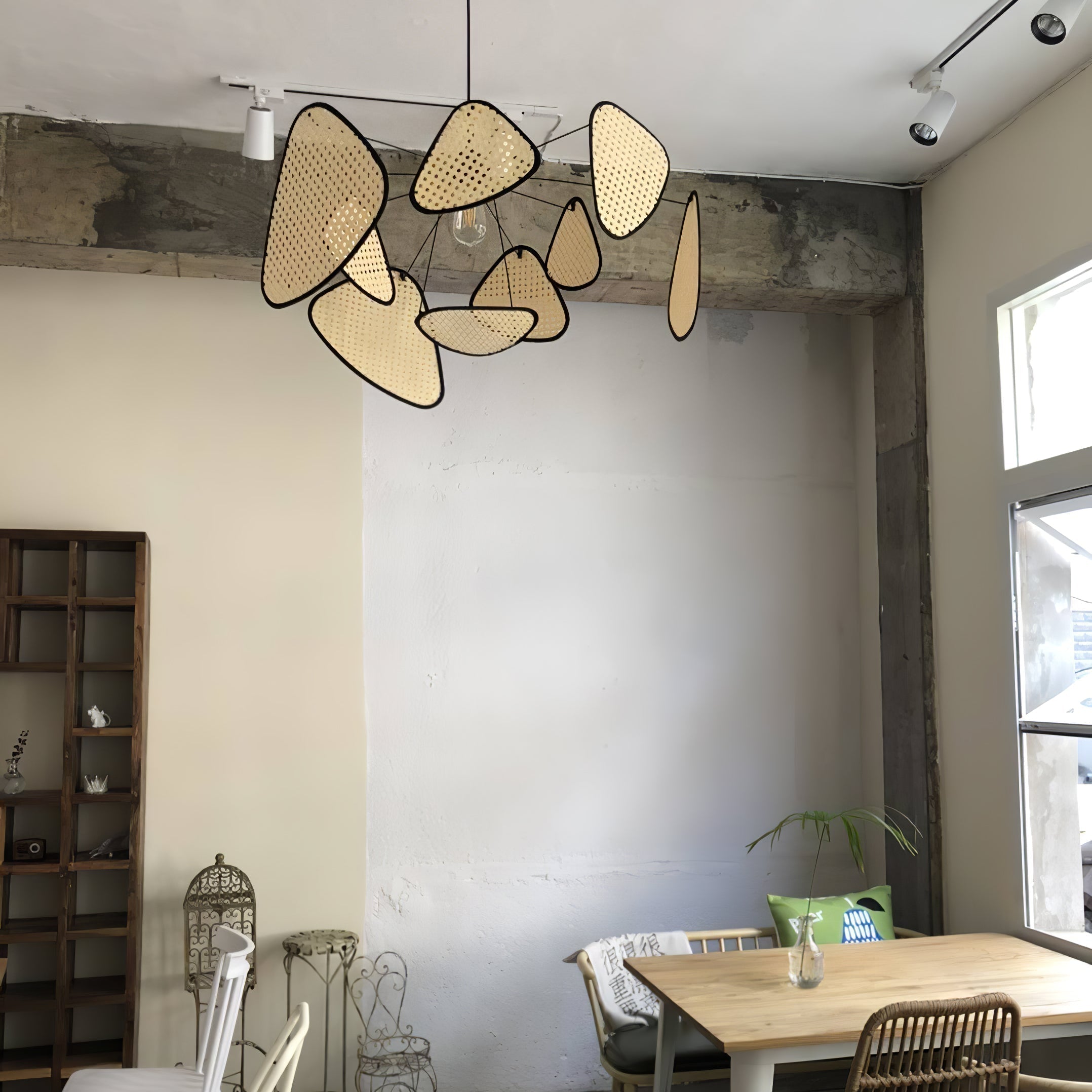 Lustra Lustre Écran Cannage Suspension Rétro
