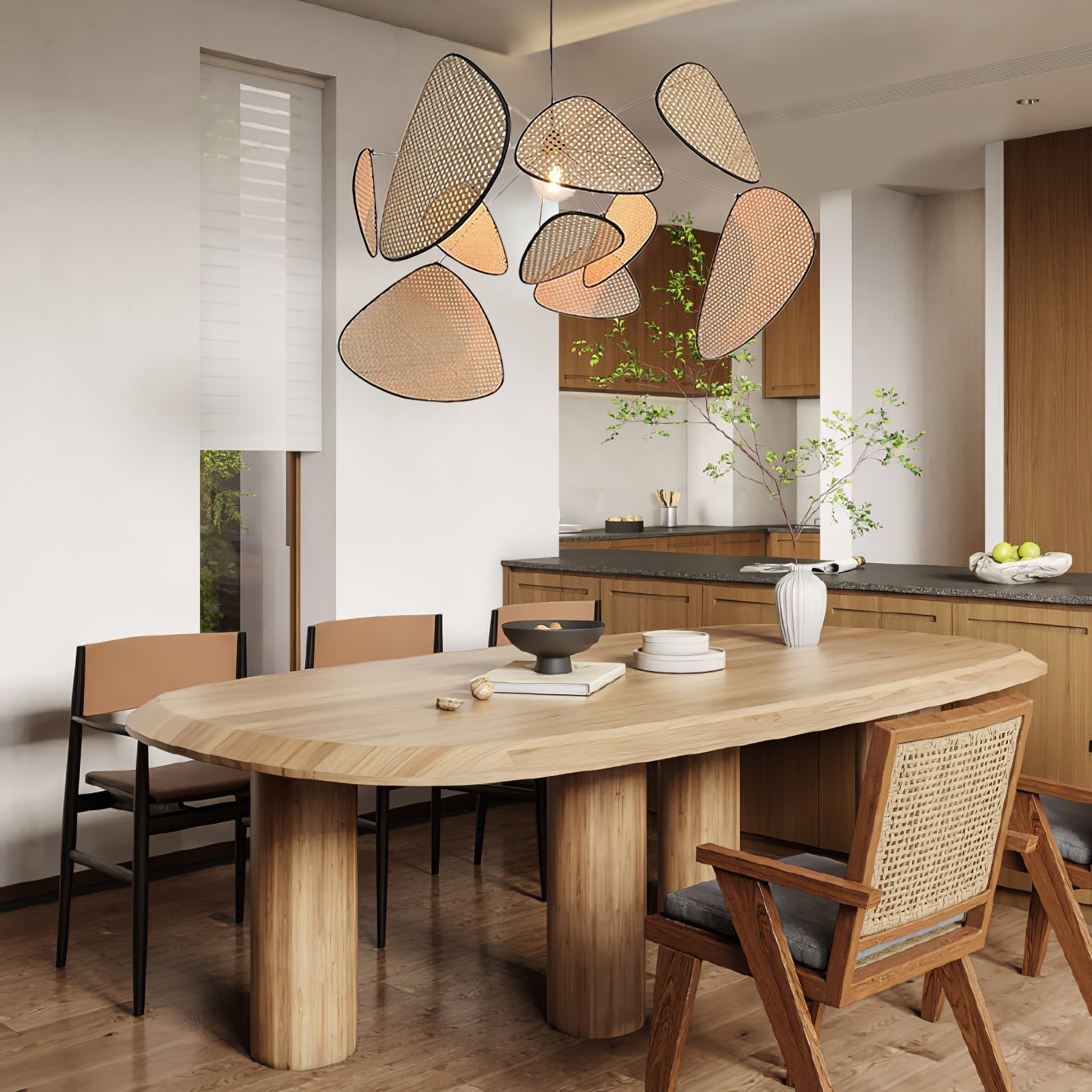Lustra Lustre Écran Cannage Suspension Rétro