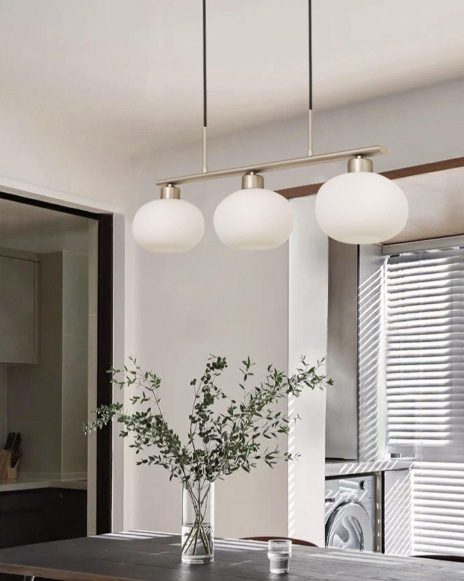 Lustra Suspension Lampe Linéaire à 3 Lumières en Forme de Globe