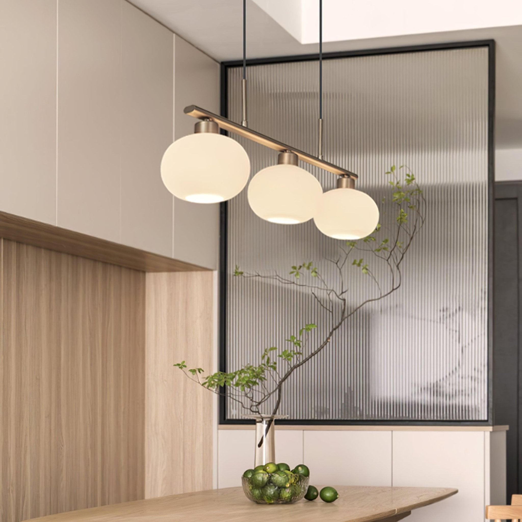 Lustra Suspension Lampe Linéaire à 3 Lumières en Forme de Globe
