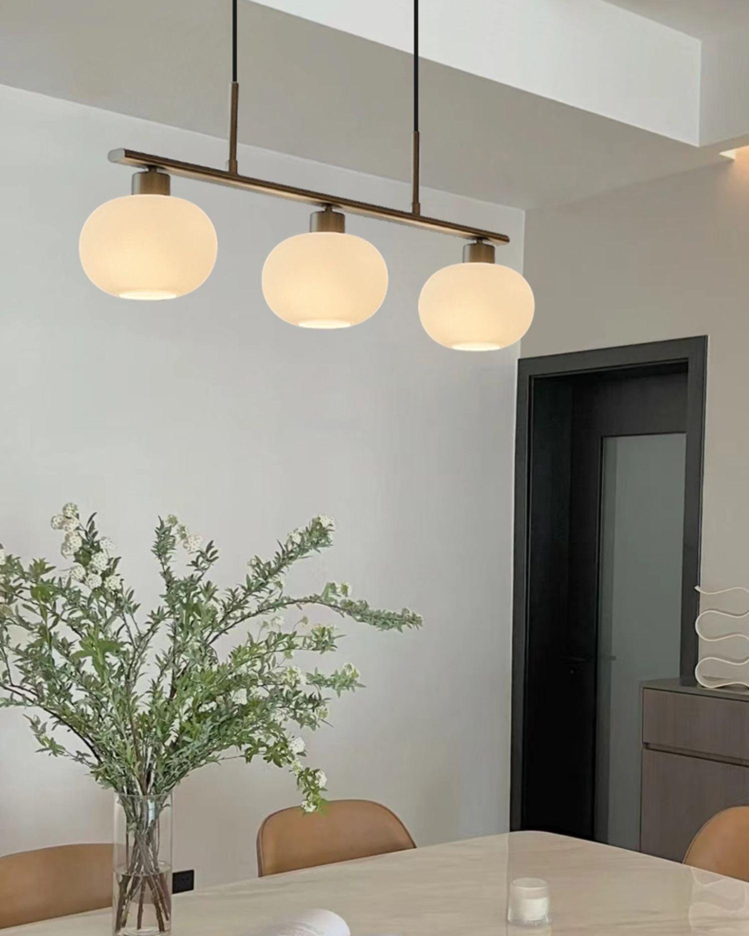 Lustra Suspension Lampe Linéaire à 3 Lumières en Forme de Globe