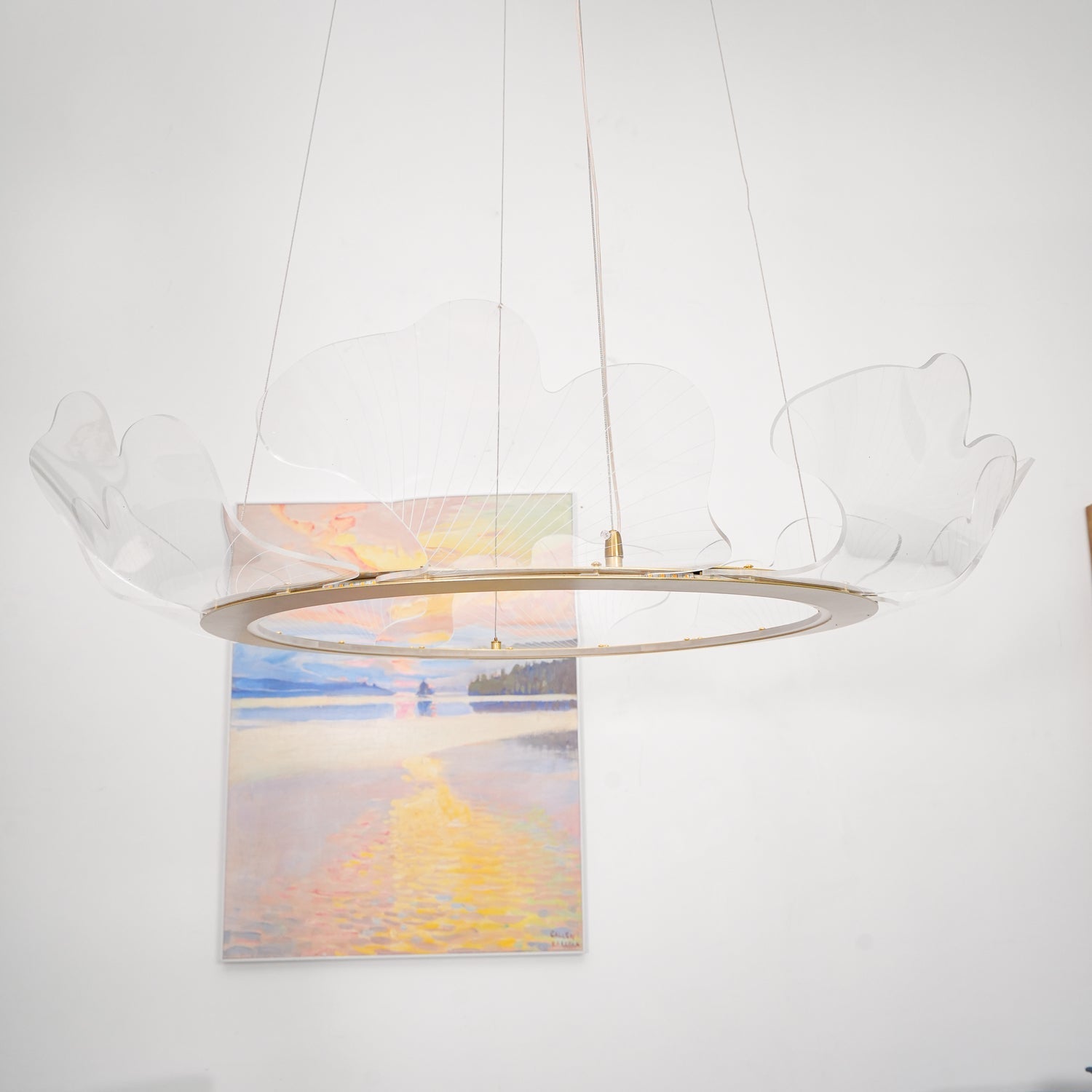 Lustra Suspension en Acrylique Givré Anneau Floral
