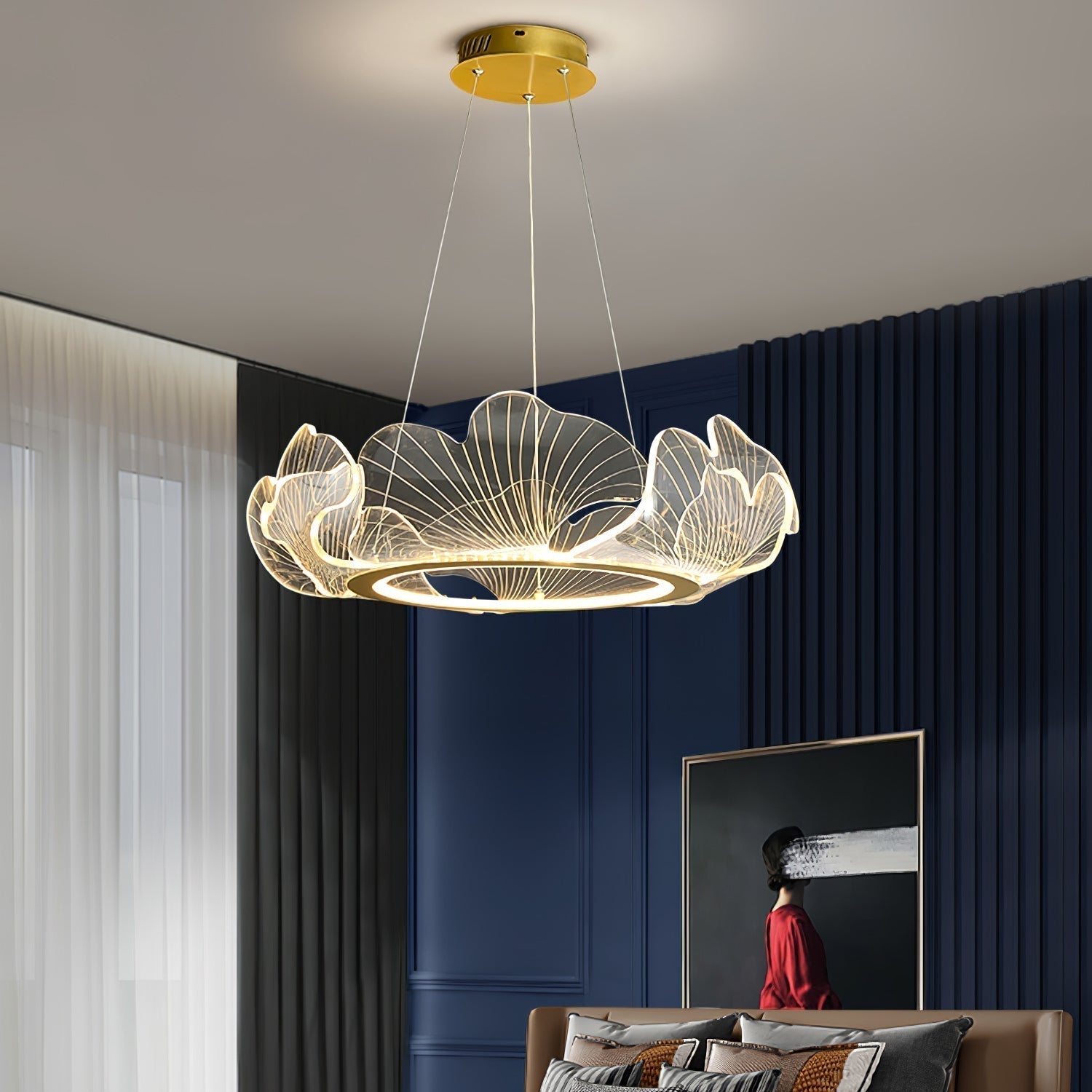 Lustra Suspension en Acrylique Givré Anneau Floral