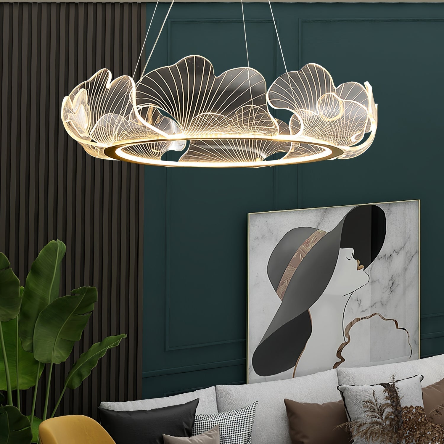 Lustra Suspension en Acrylique Givré Anneau Floral