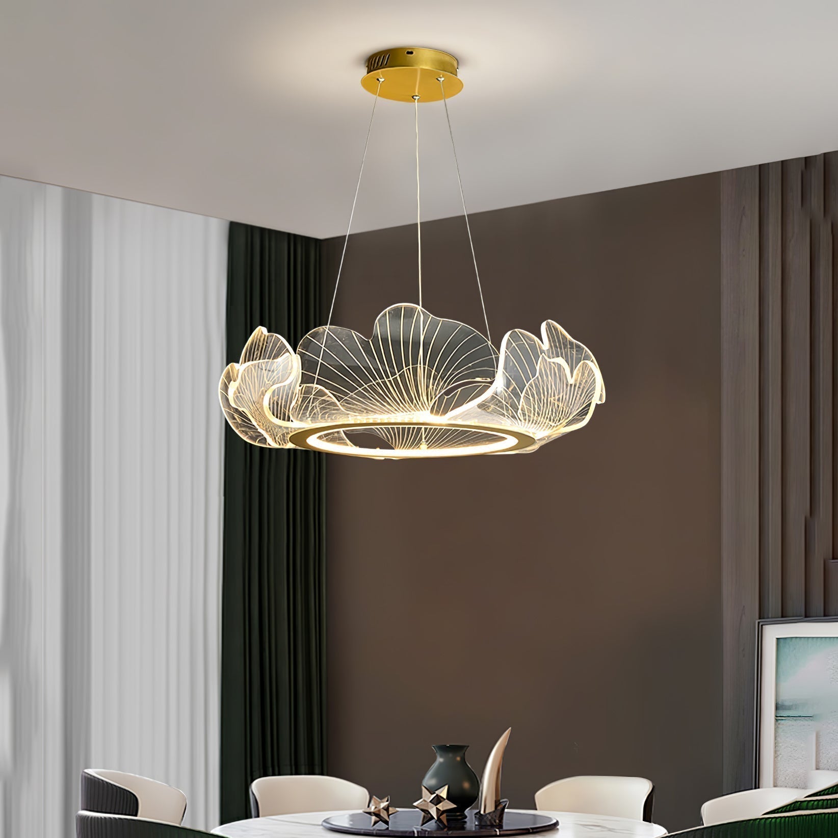 Lustra Suspension en Acrylique Givré Anneau Floral