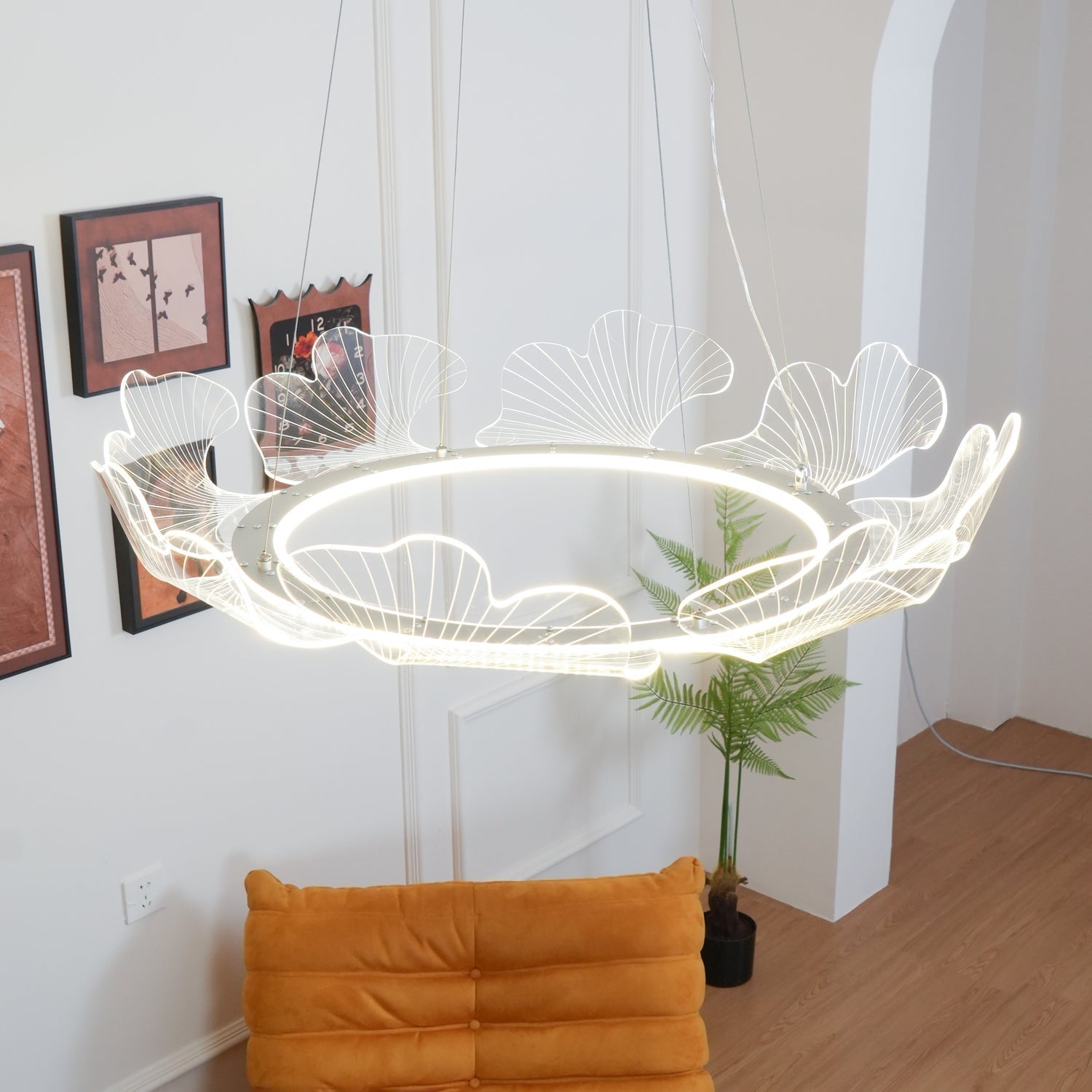 Lustra Suspension en Acrylique Givré Anneau Floral