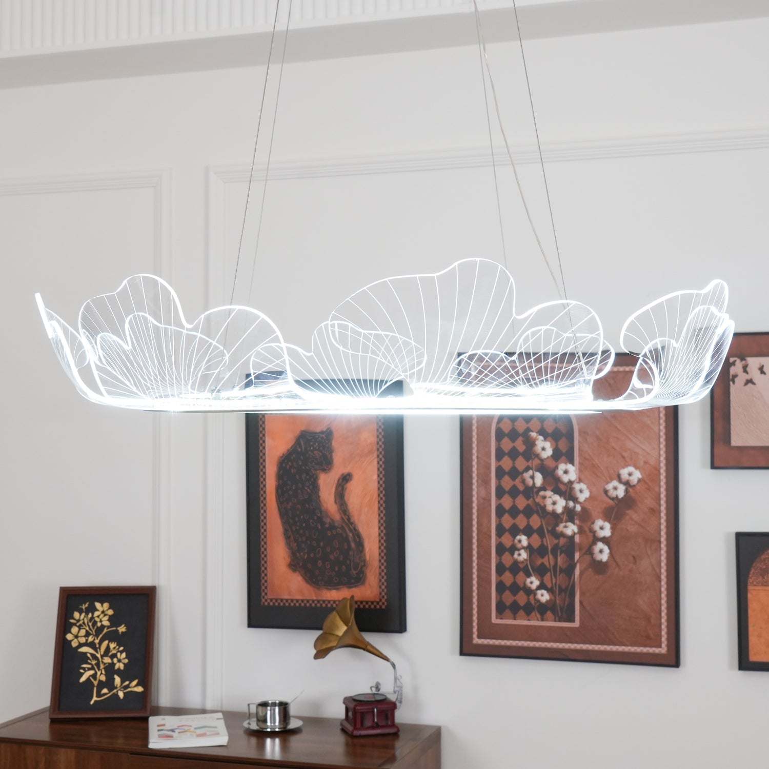 Lustra Suspension en Acrylique Givré Anneau Floral