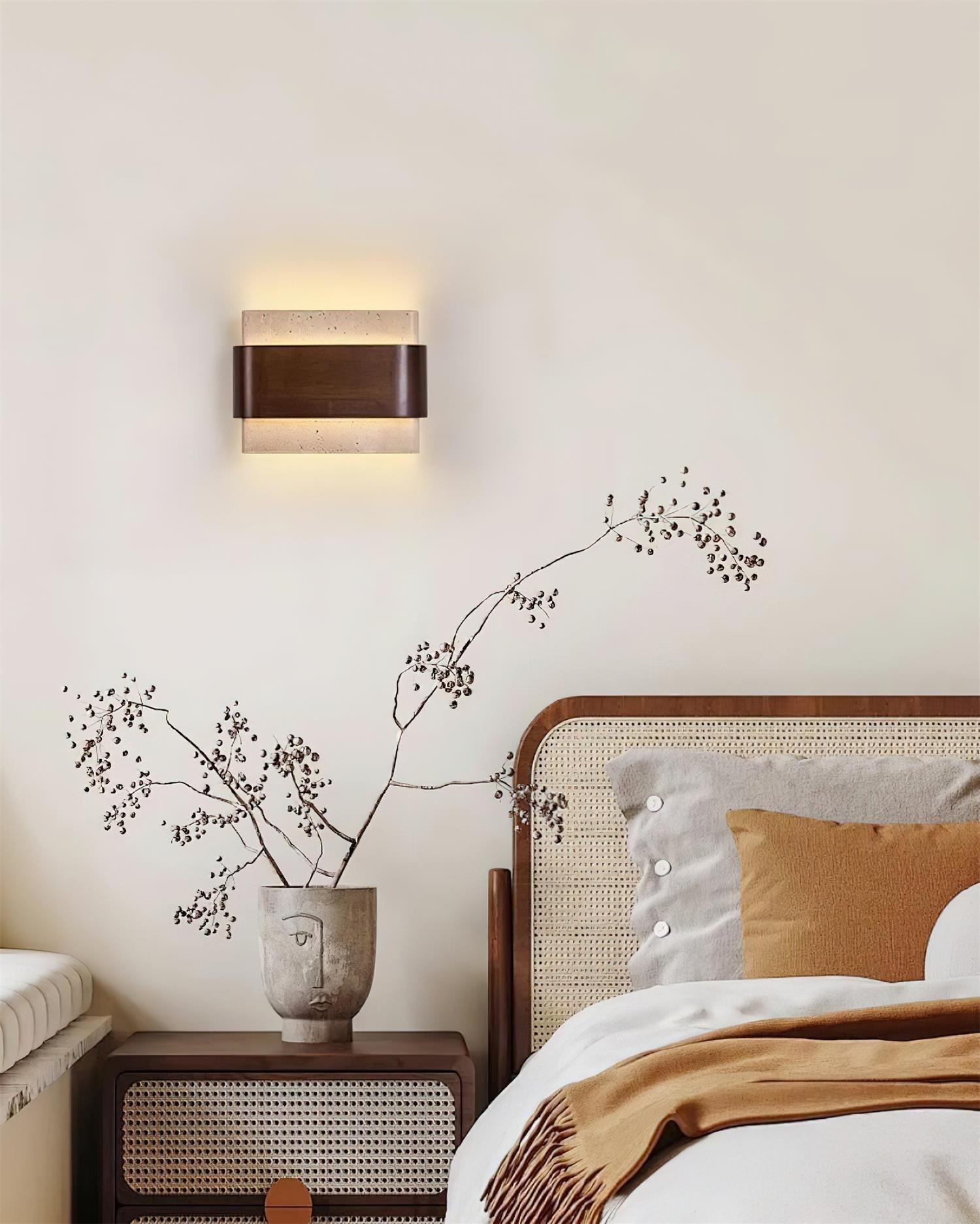 Ritta Lampe Murale Arc Fini Bois Travertin