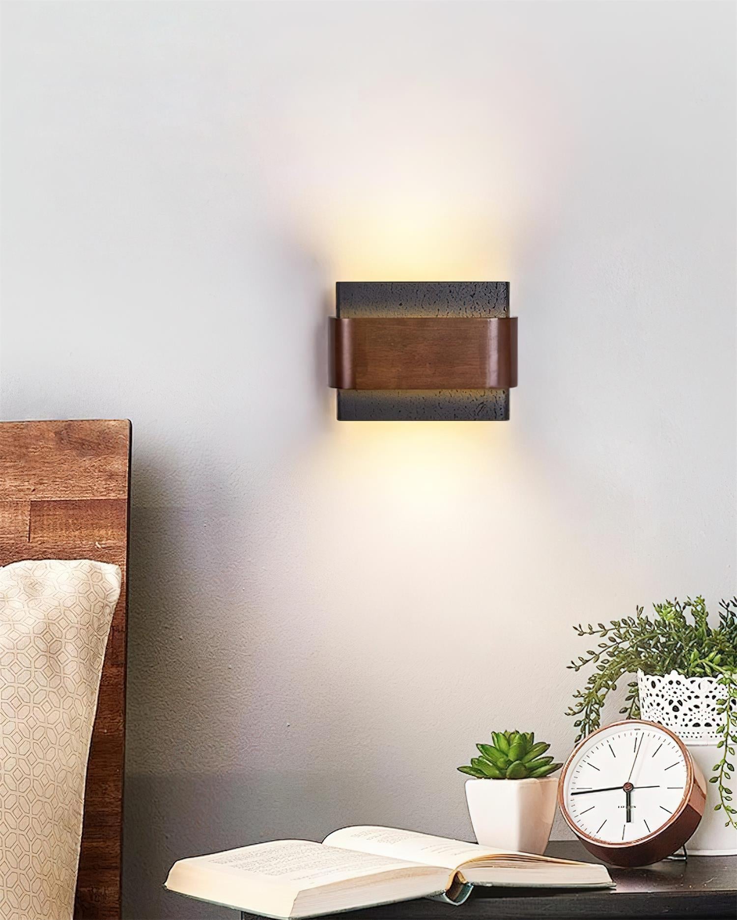 Ritta Lampe Murale Arc Fini Bois Travertin