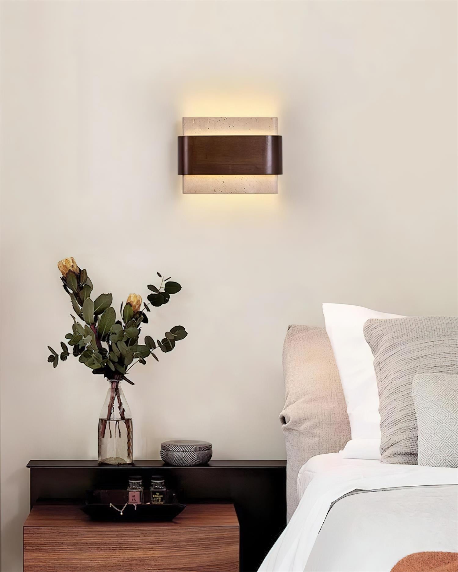 Ritta Lampe Murale Arc Fini Bois Travertin