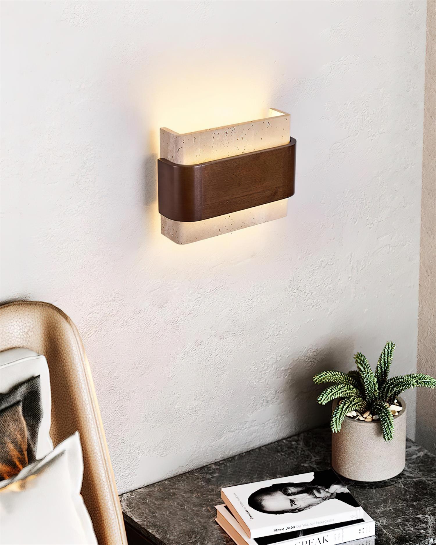 Ritta Lampe Murale Arc Fini Bois Travertin