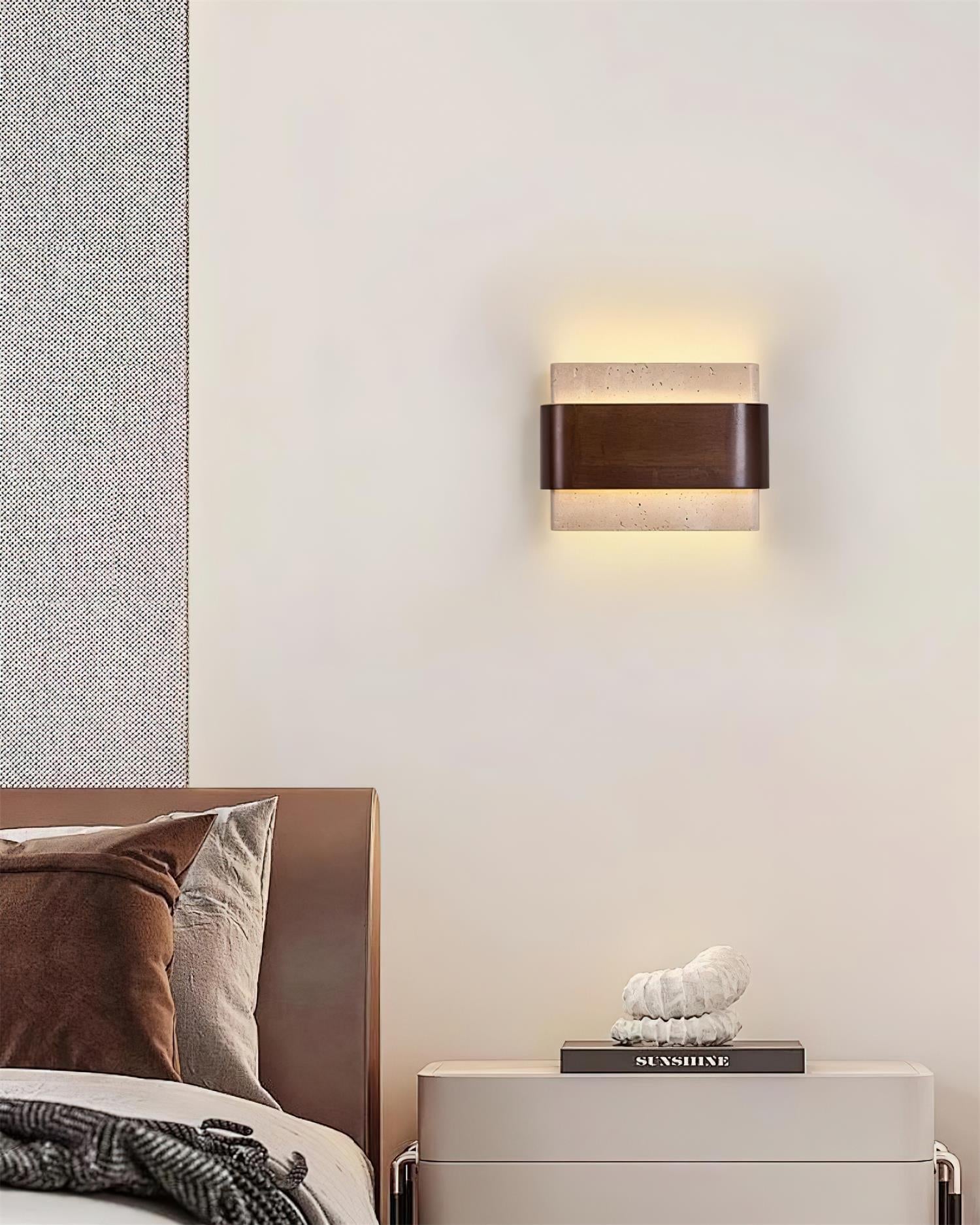 Ritta Lampe Murale Arc Fini Bois Travertin