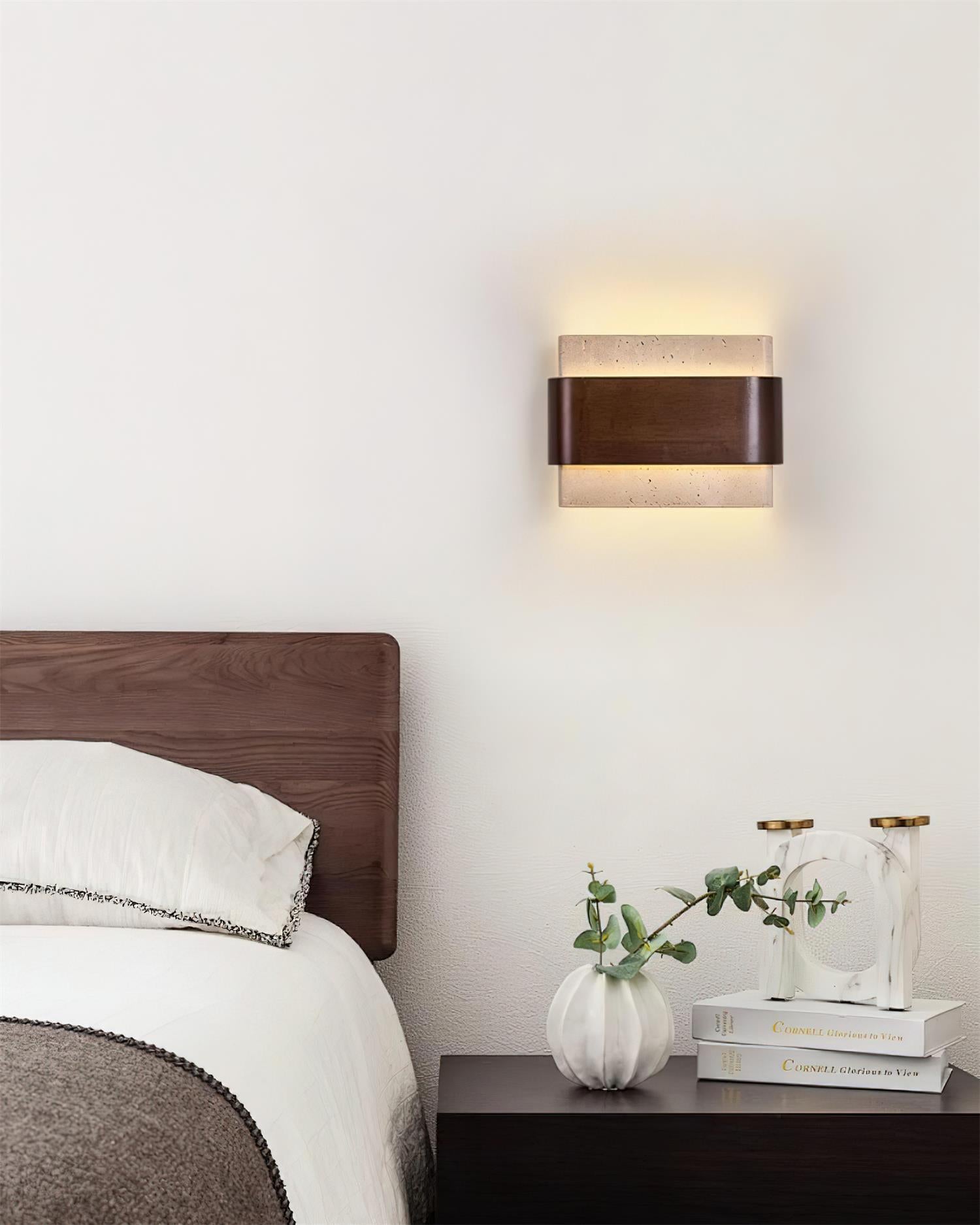 Ritta Lampe Murale Arc Fini Bois Travertin
