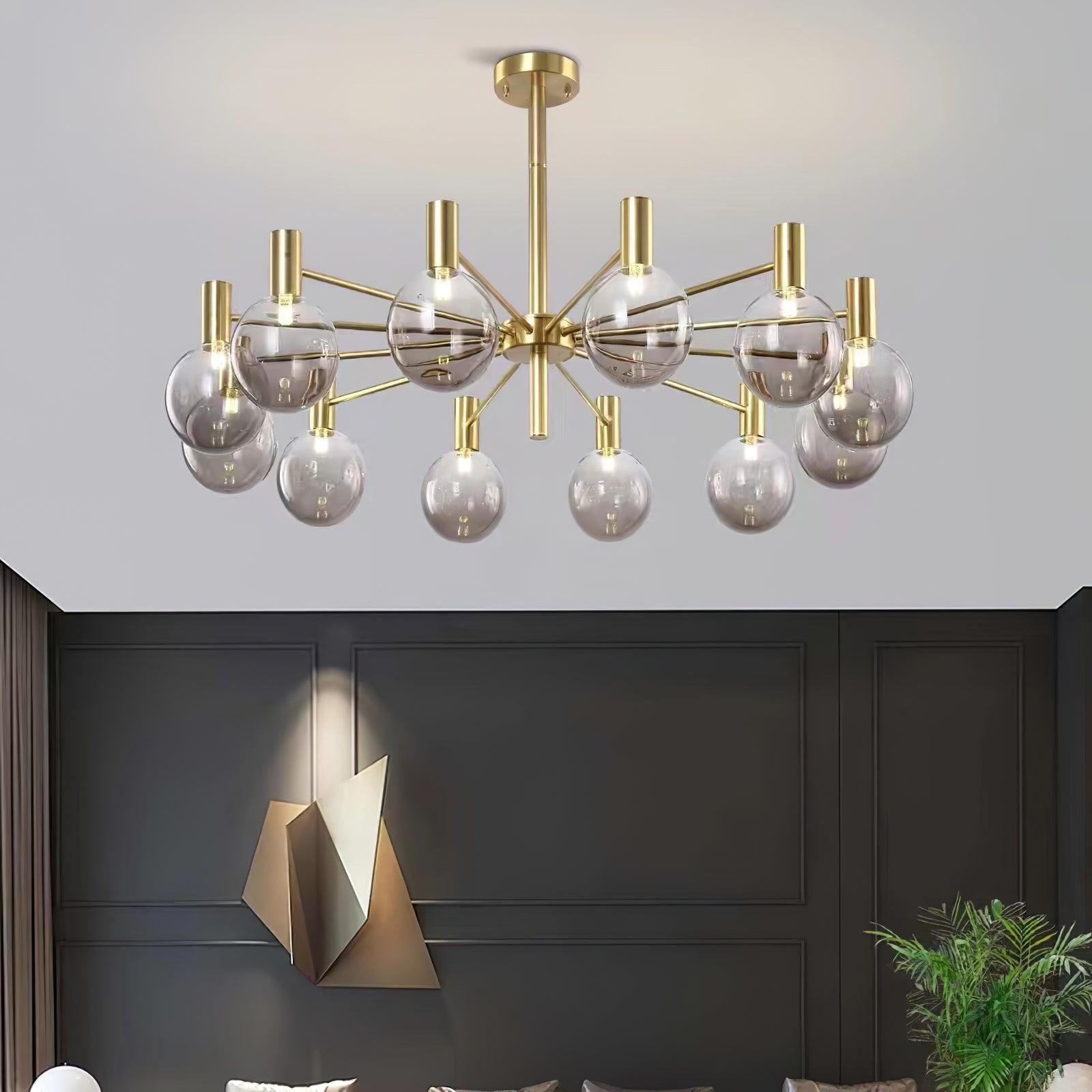 Lustra Lustre Globe En Verre Cadre Doré Moderne