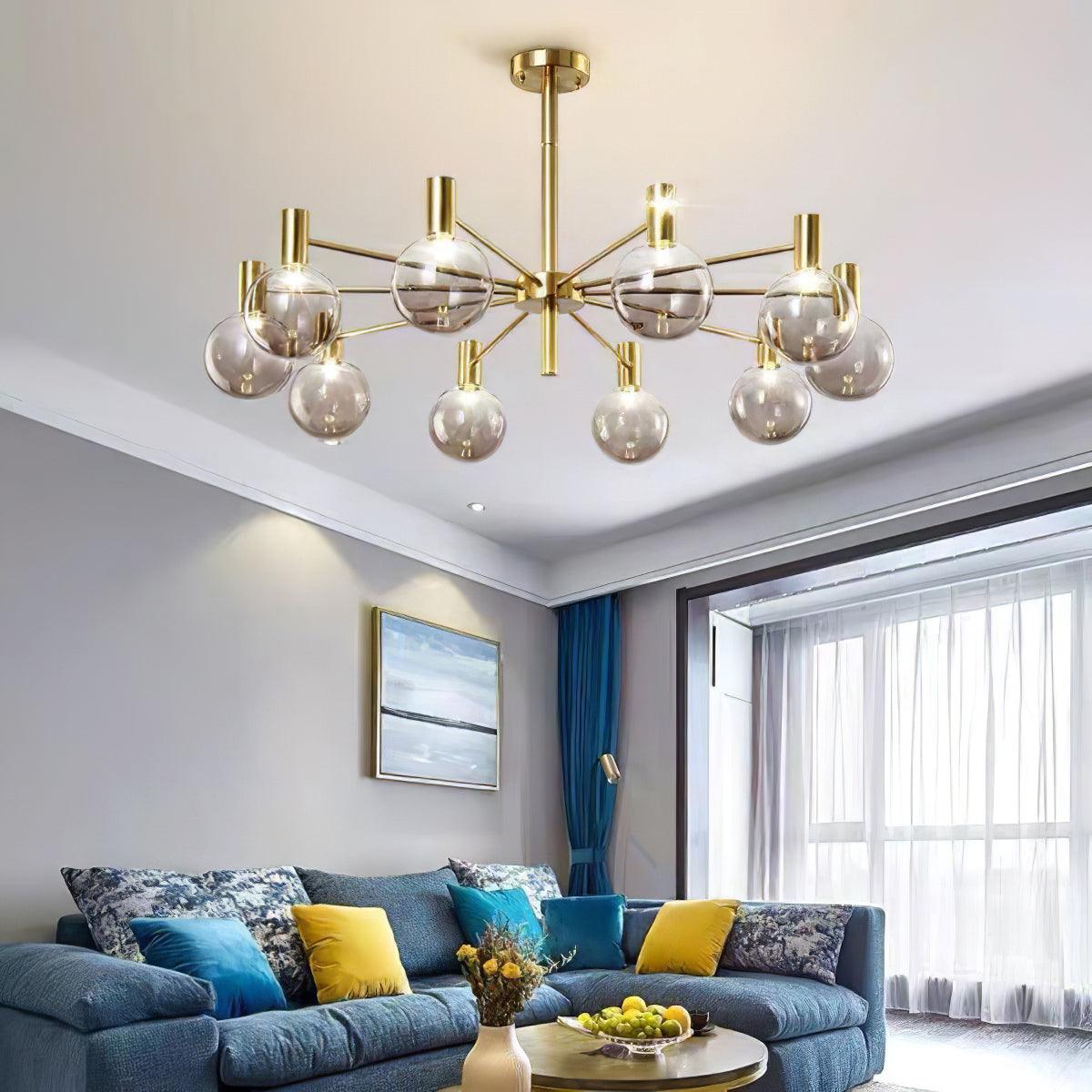Lustra Lustre Globe En Verre Cadre Doré Moderne