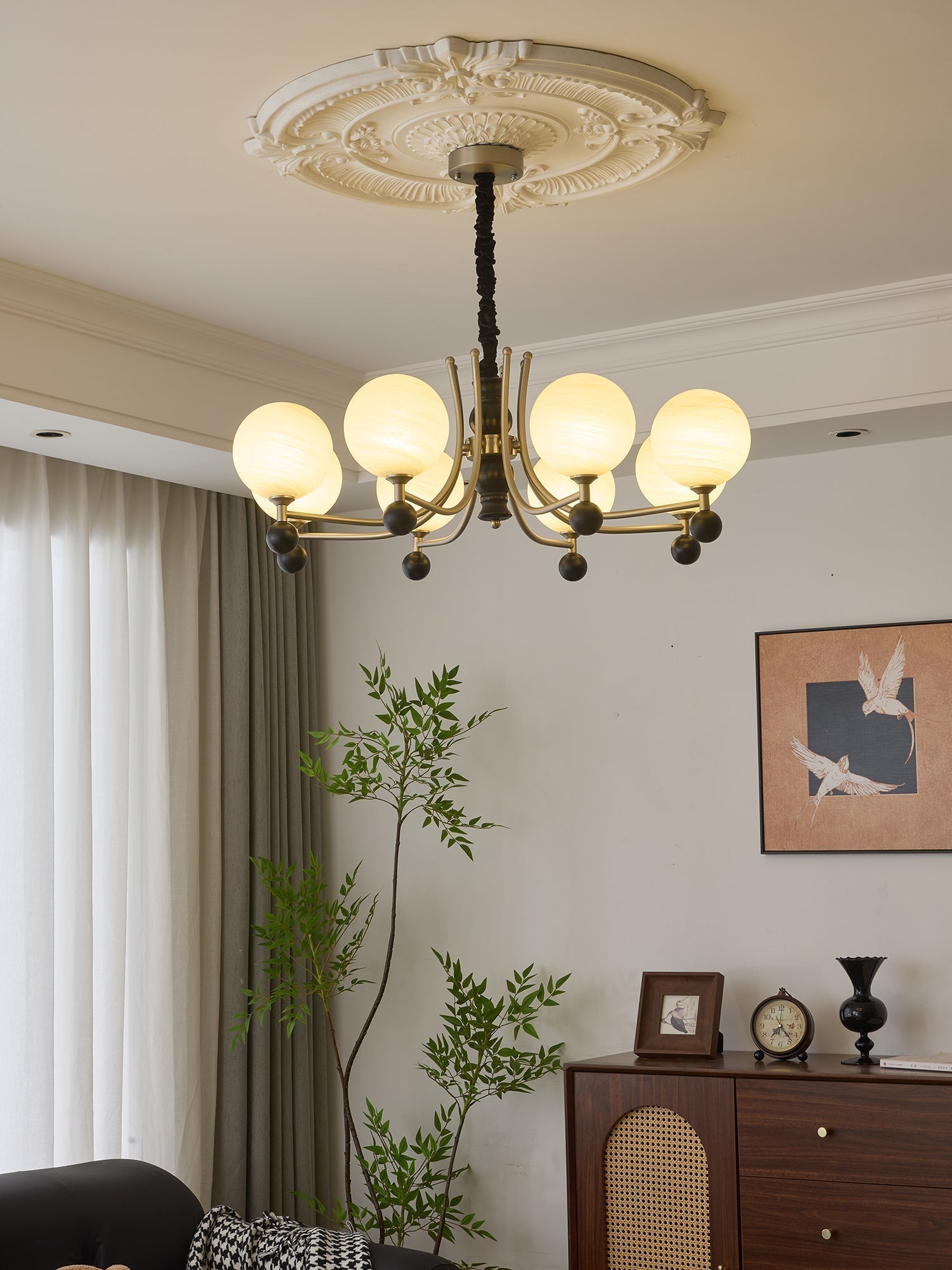 Serenus Lustre Traditionnel Sphérique en Bois