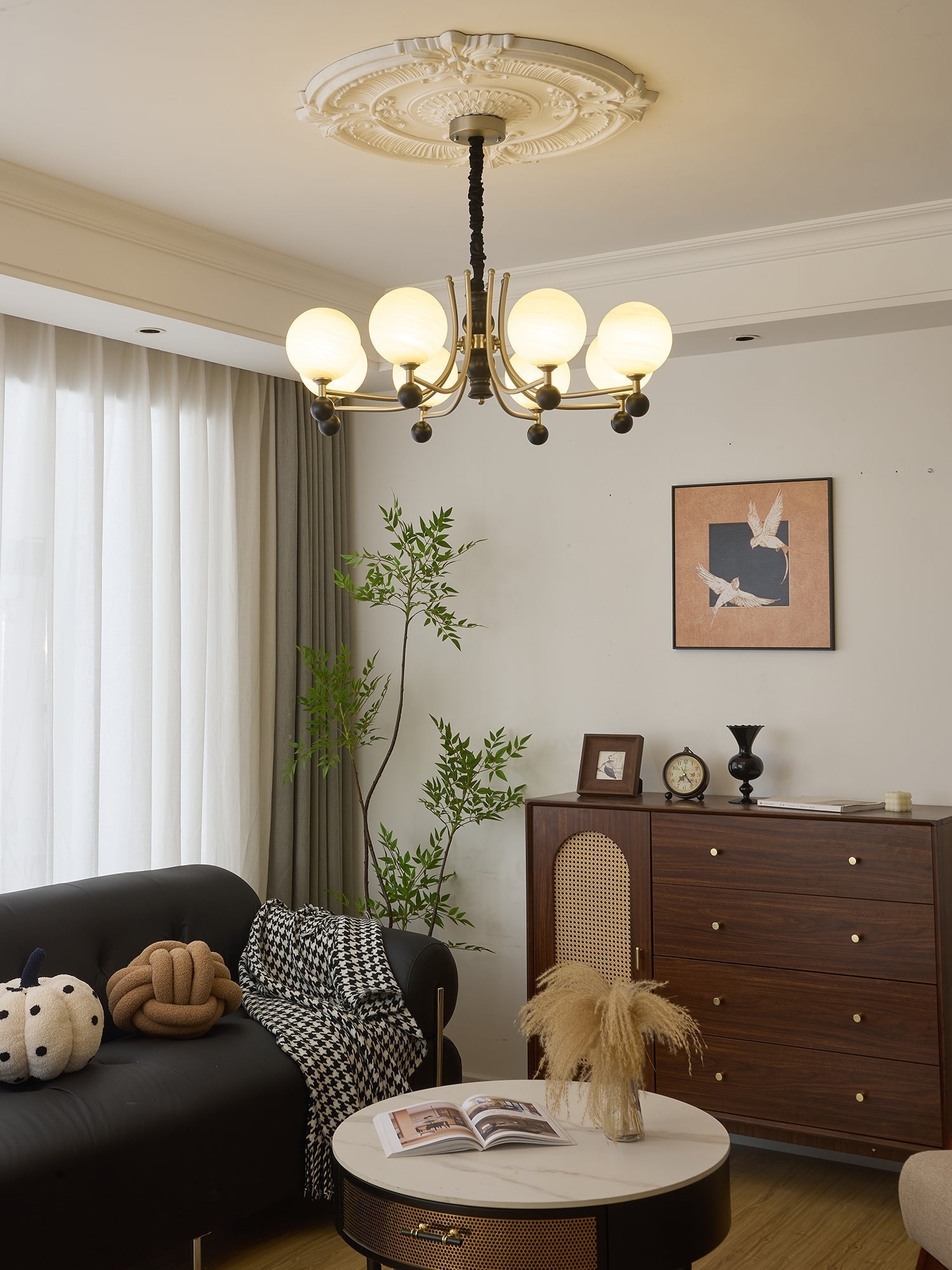 Serenus Lustre Traditionnel Sphérique en Bois