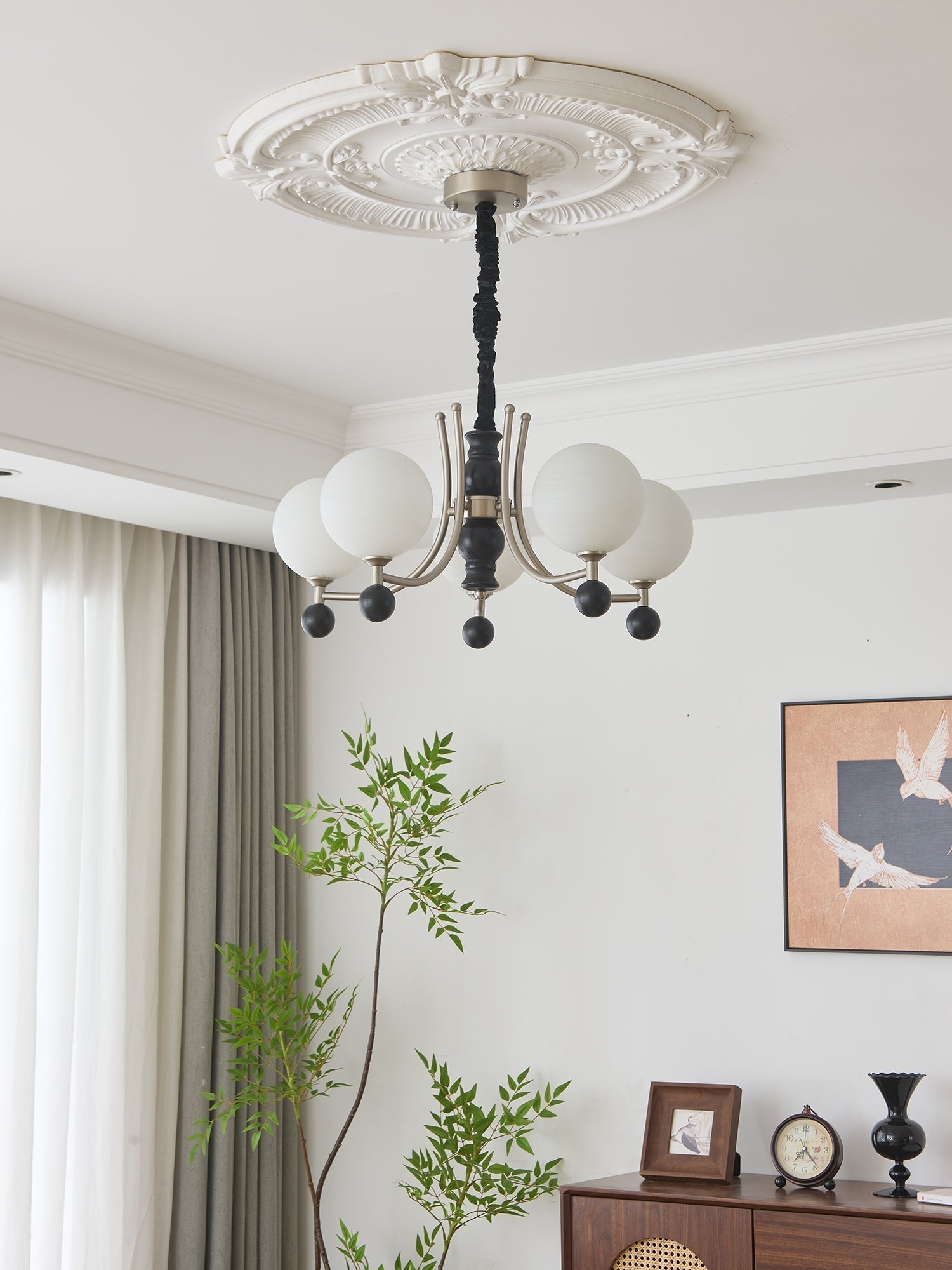 Serenus Lustre Traditionnel Sphérique en Bois