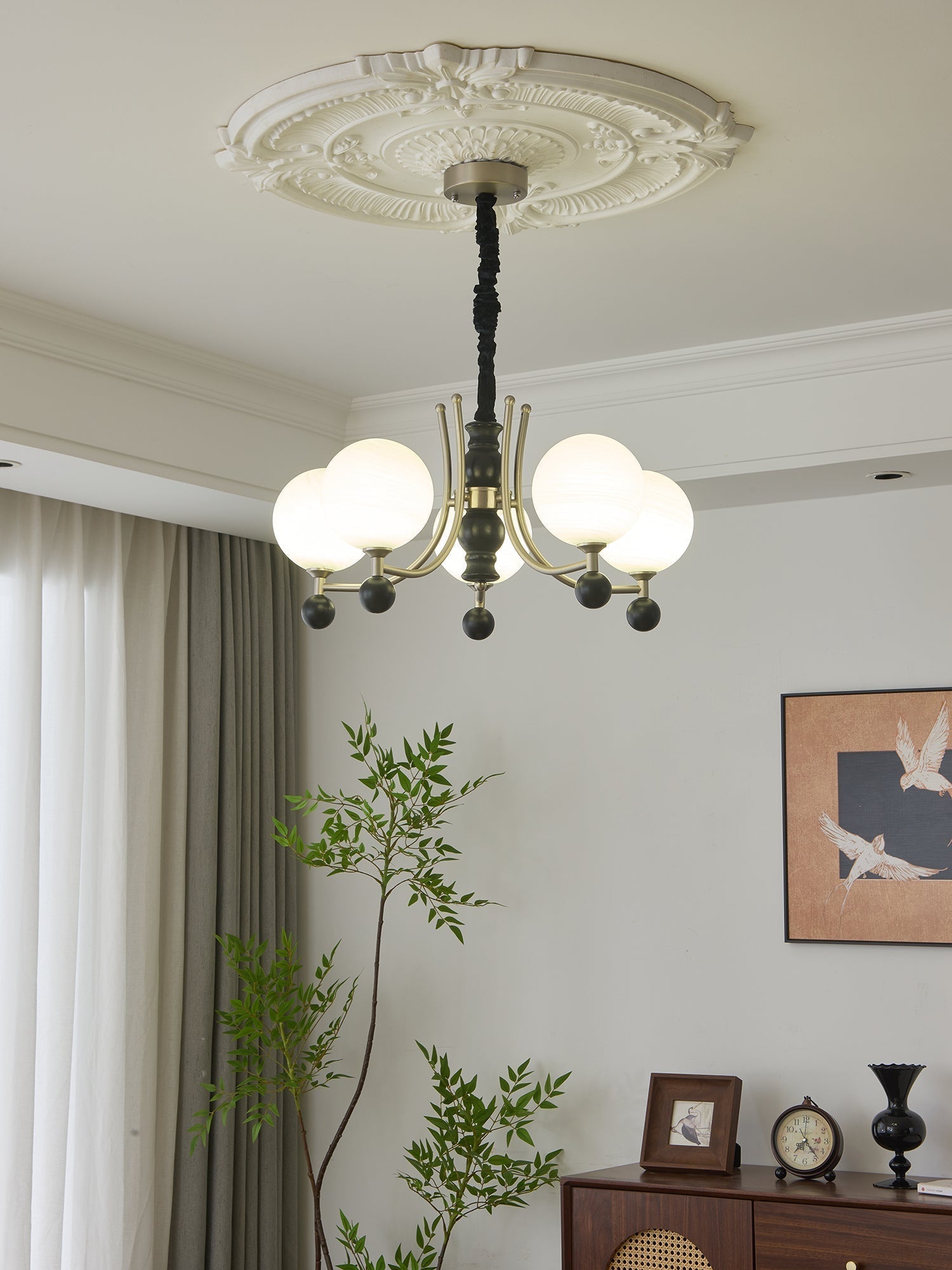 Serenus Lustre Traditionnel Sphérique en Bois