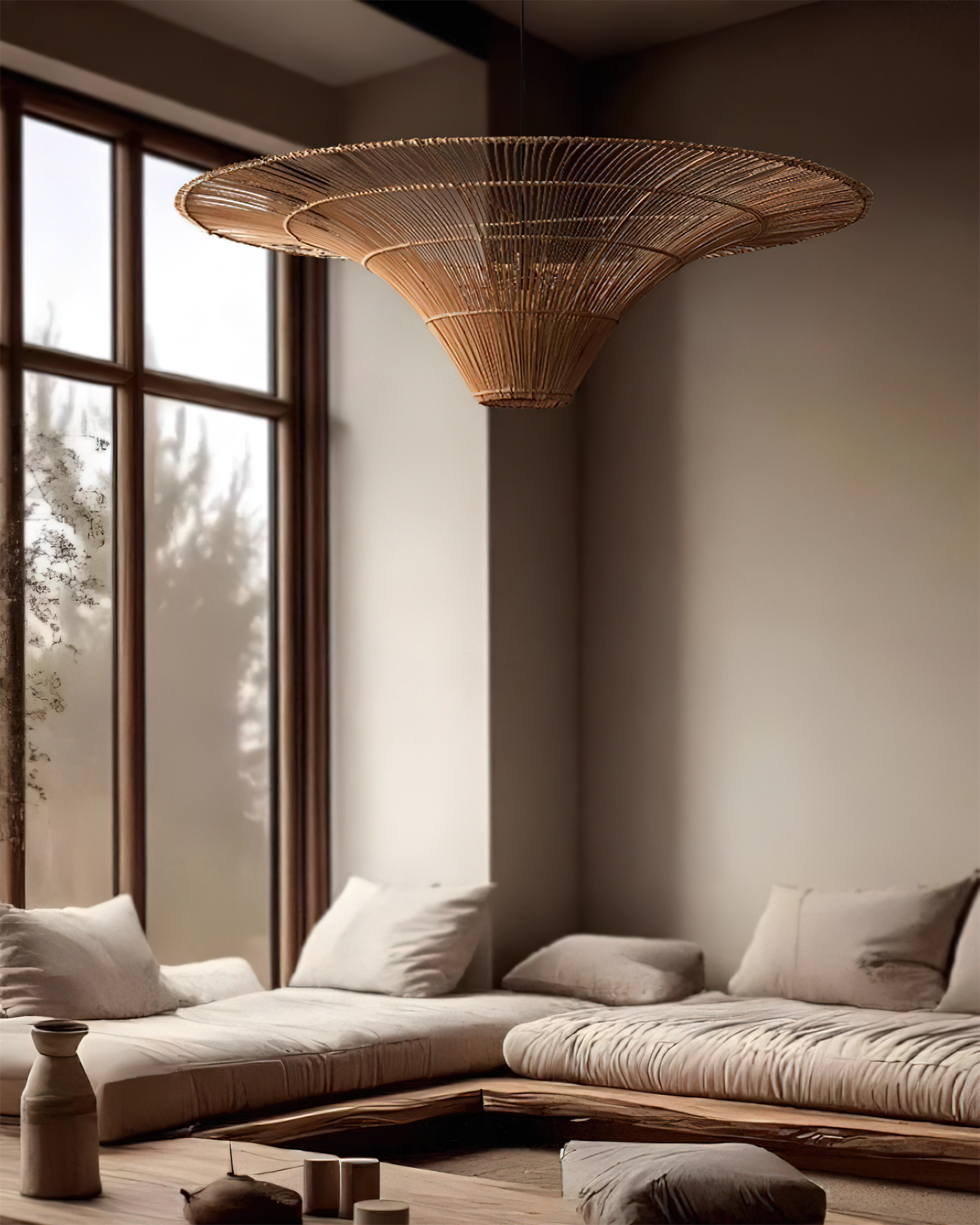 Juvio Lampe Suspension Rattan Tissée à la Main