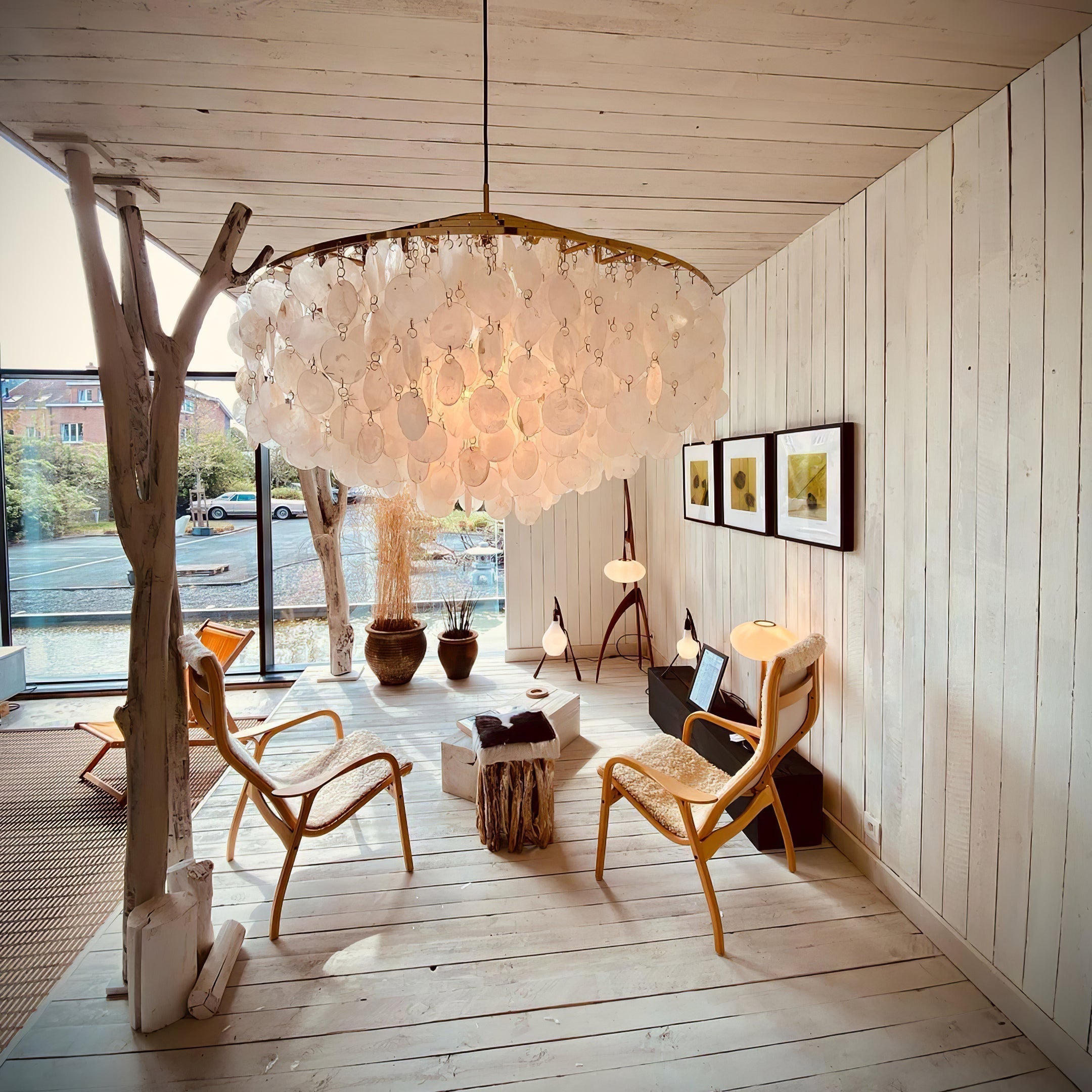 Lustra Suspension Lampe Anneau Rond en Coquillage