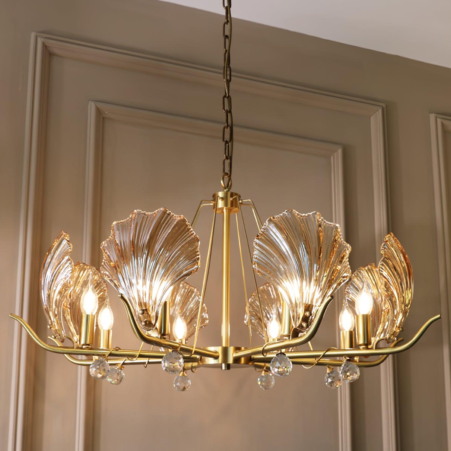 Lustra Lustre Coquillage Cristal Feuille Cuivre