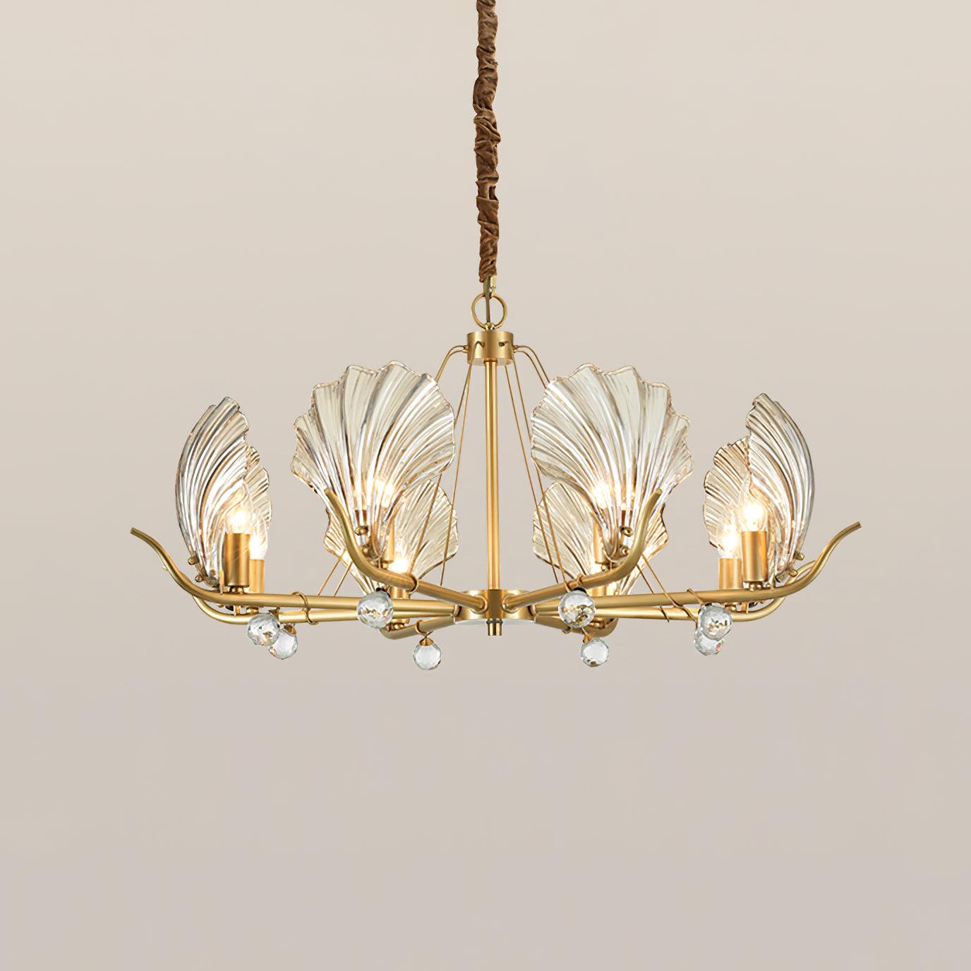 Lustra Lustre Coquillage Cristal Feuille Cuivre