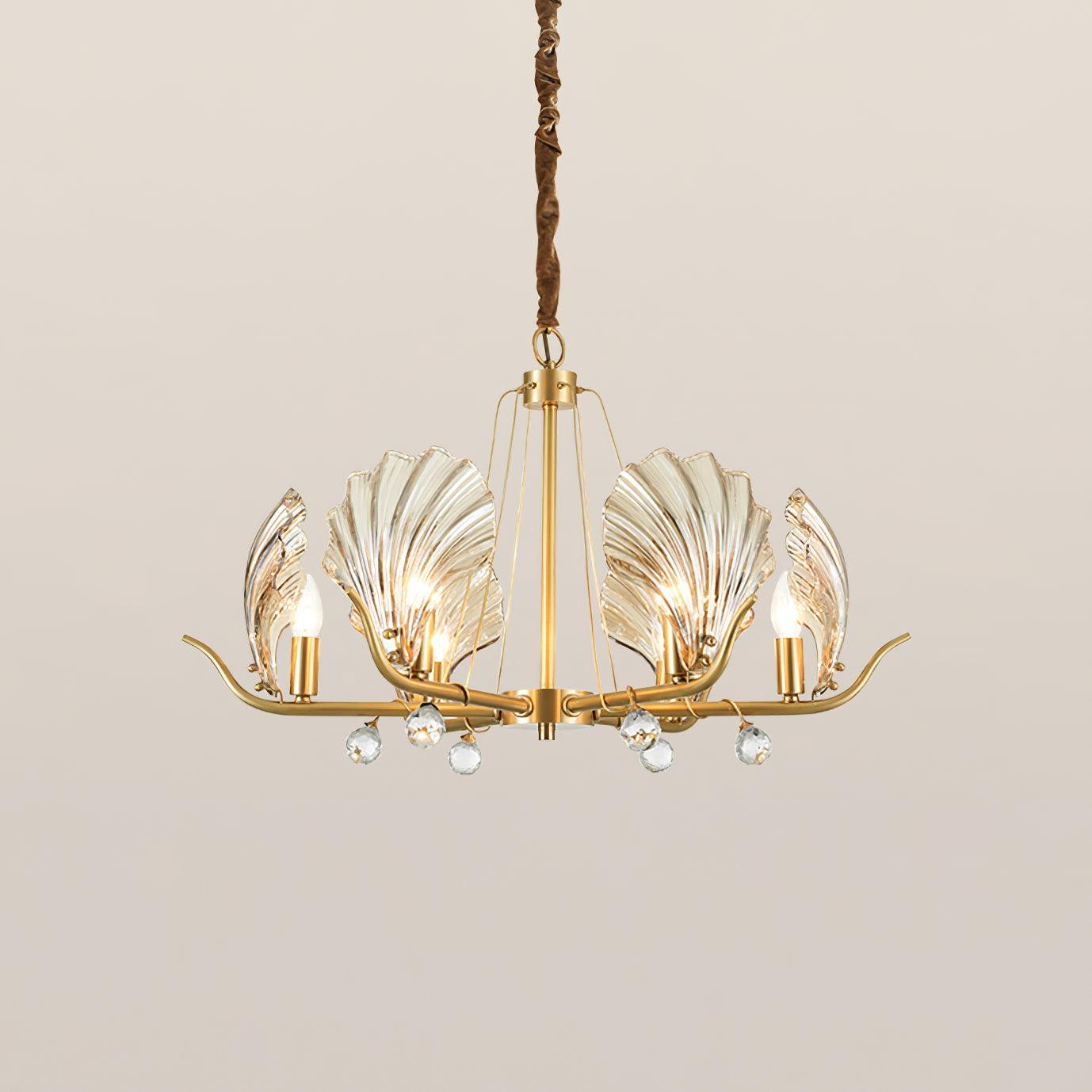 Lustra Lustre Coquillage Cristal Feuille Cuivre
