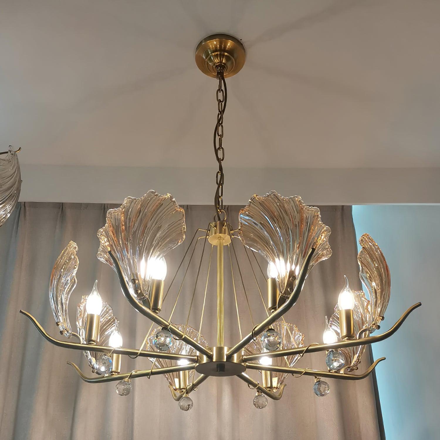Lustra Lustre Coquillage Cristal Feuille Cuivre