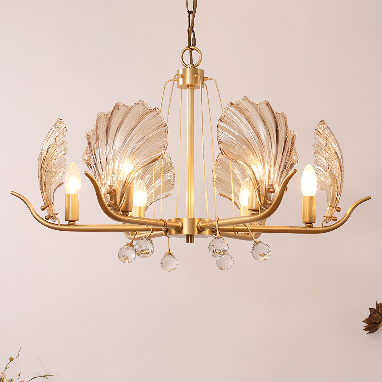 Lustra Lustre Coquillage Cristal Feuille Cuivre
