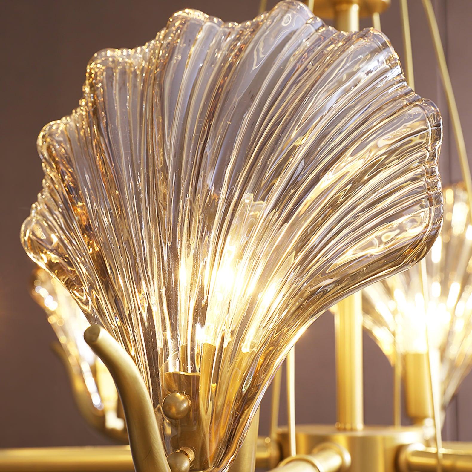 Lustra Lustre Coquillage Cristal Feuille Cuivre