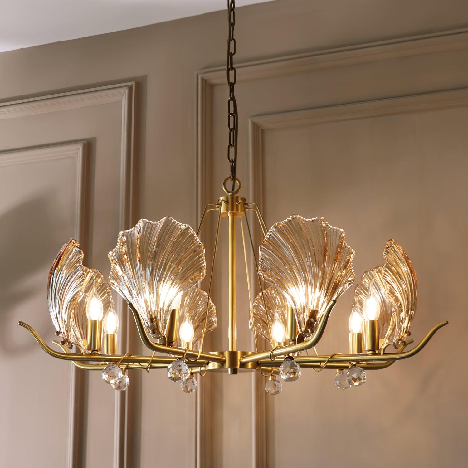 Lustra Lustre Coquillage Cristal Feuille Cuivre