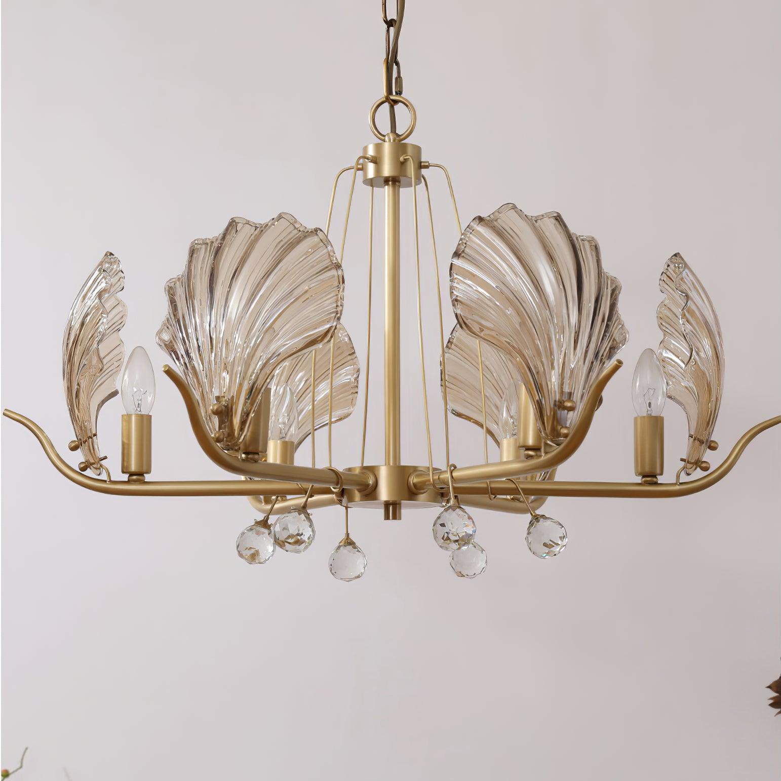 Lustra Lustre Coquillage Cristal Feuille Cuivre