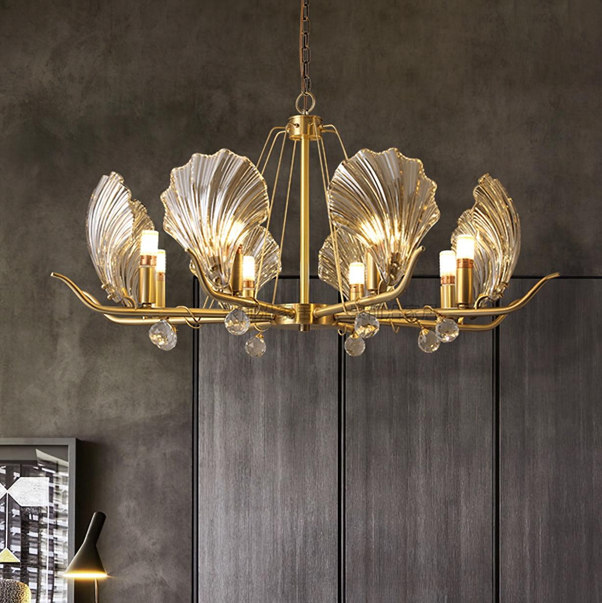 Lustra Lustre Coquillage Cristal Feuille Cuivre