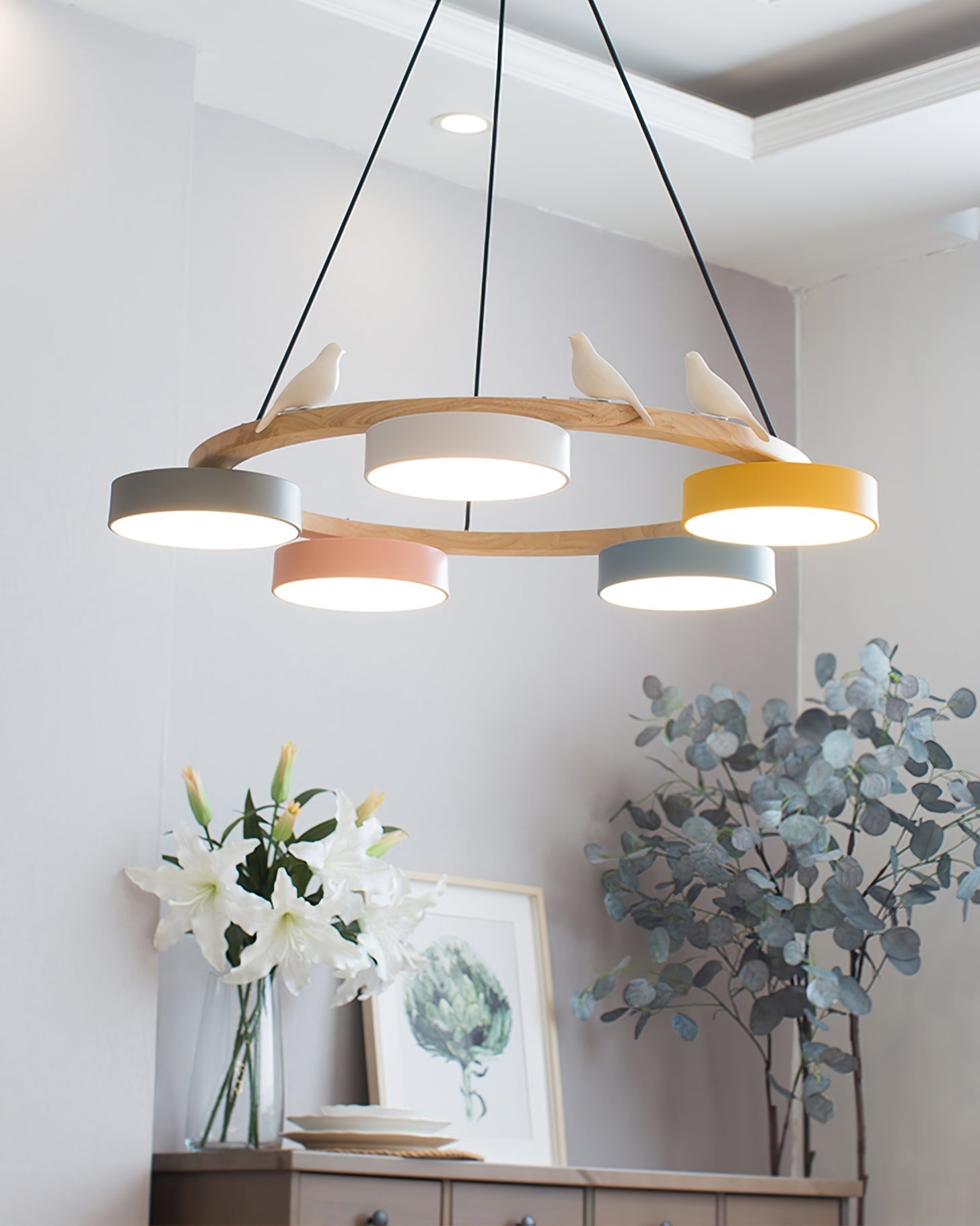 Cliff Lustre Rond avec Oiseau
