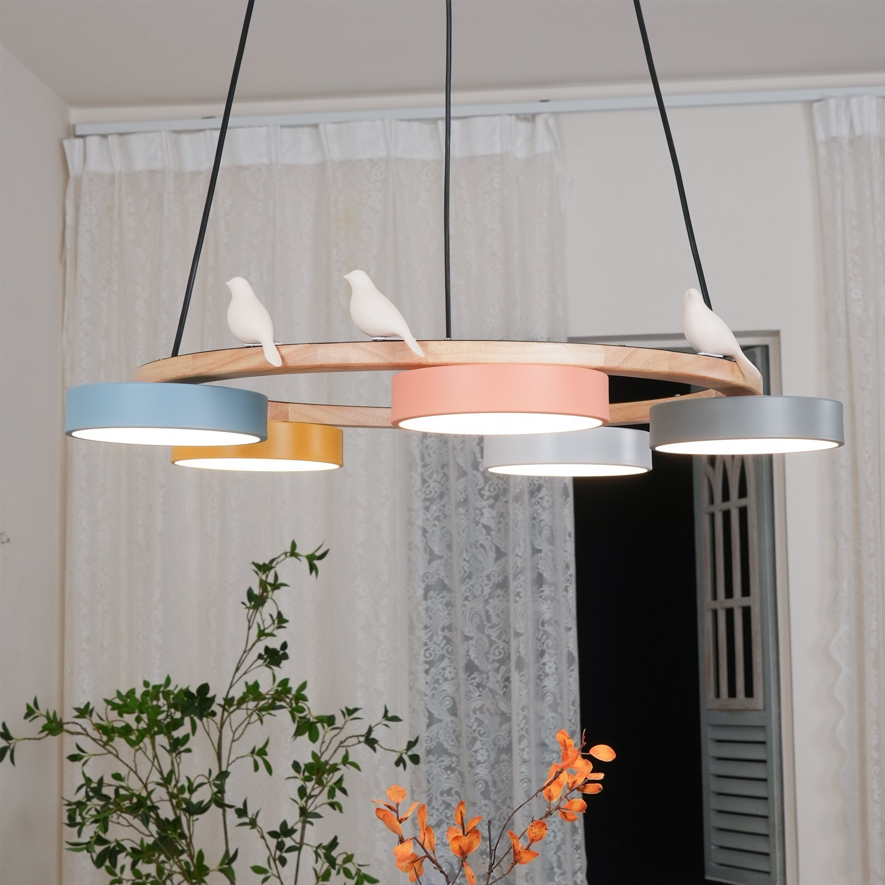 Cliff Lustre Rond avec Oiseau