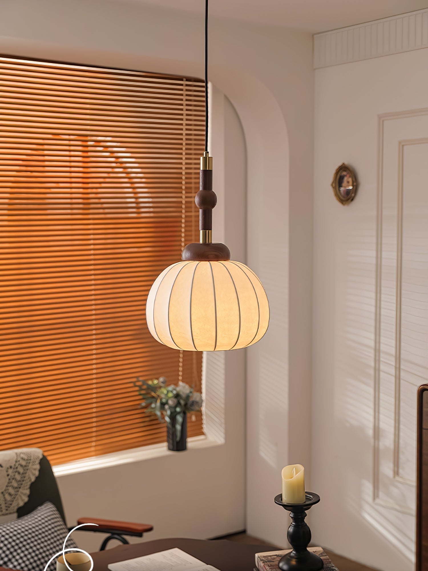 Solari Suspension en Bois et Soie Scandinave