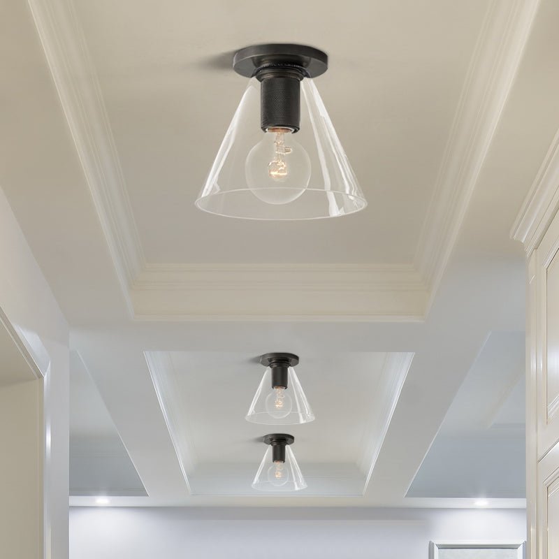 Solara Lumière de Plafond Conique en Verre et Laiton Industrielle