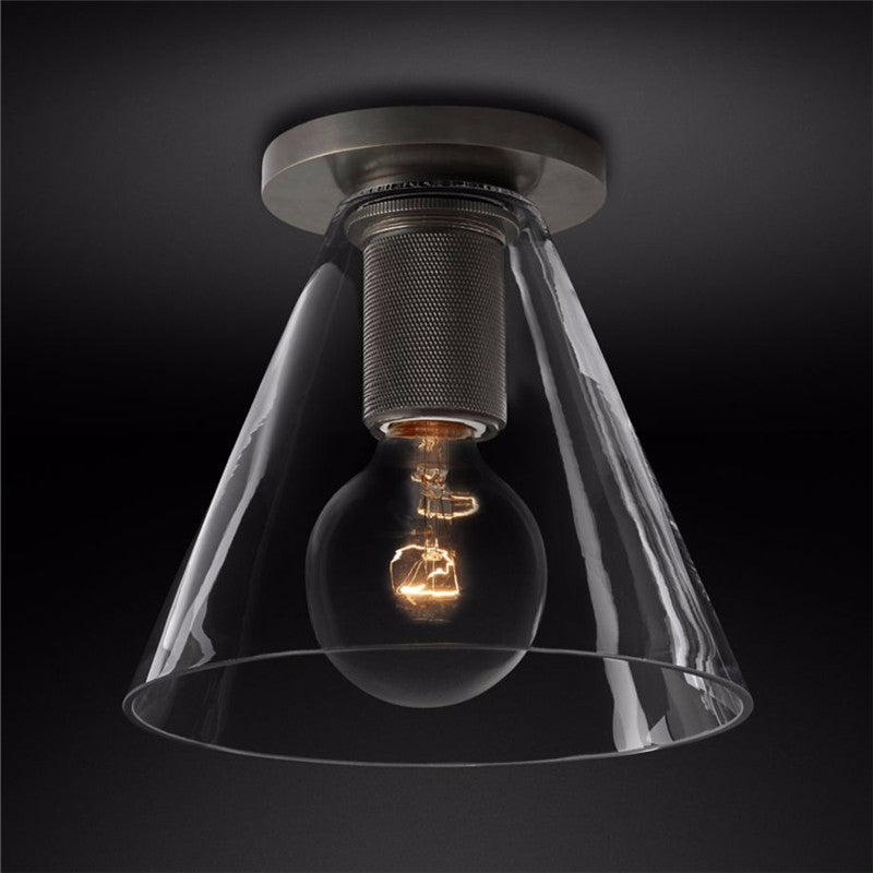 Solara Lumière de Plafond Conique en Verre et Laiton Industrielle