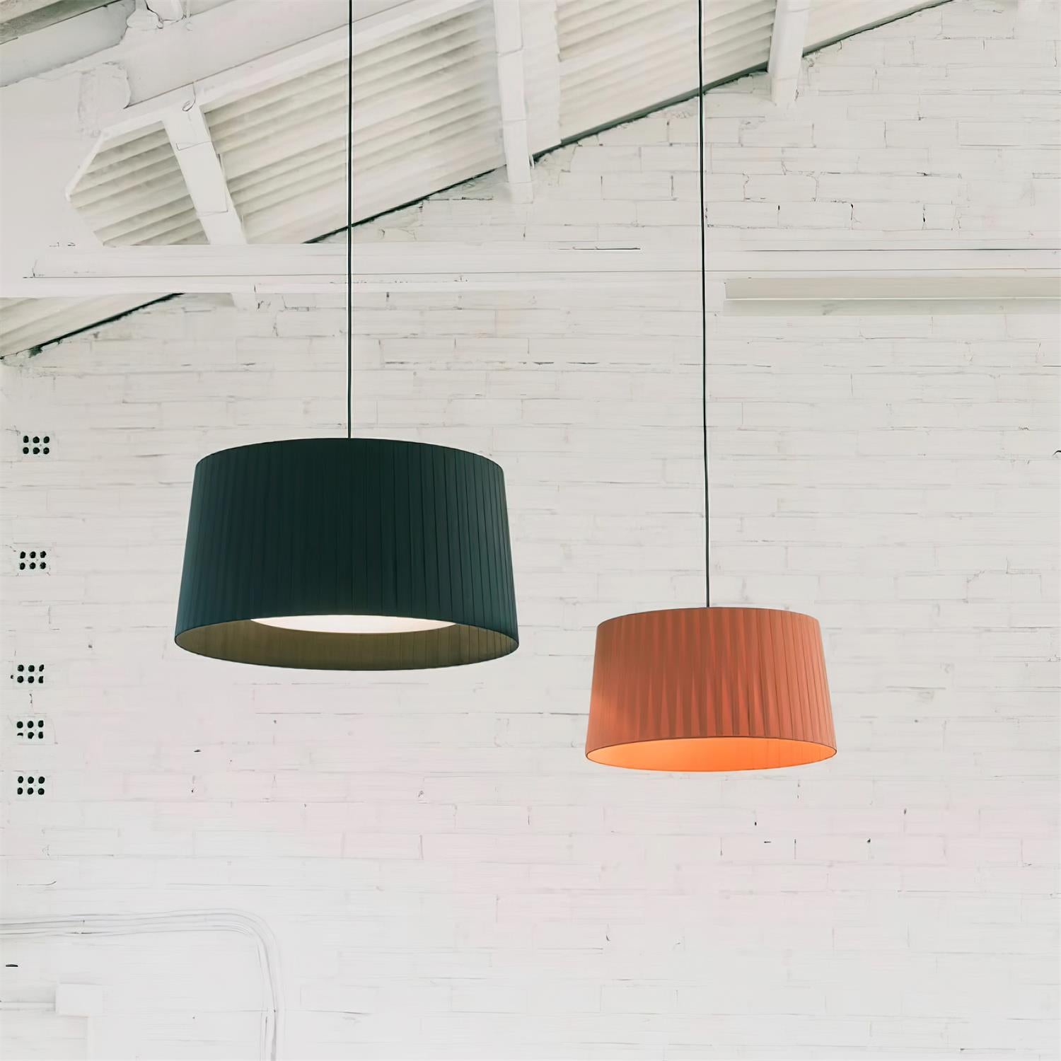 Drum Suspension Abat-jour en Tissu Pliée Noir Minimaliste Classique