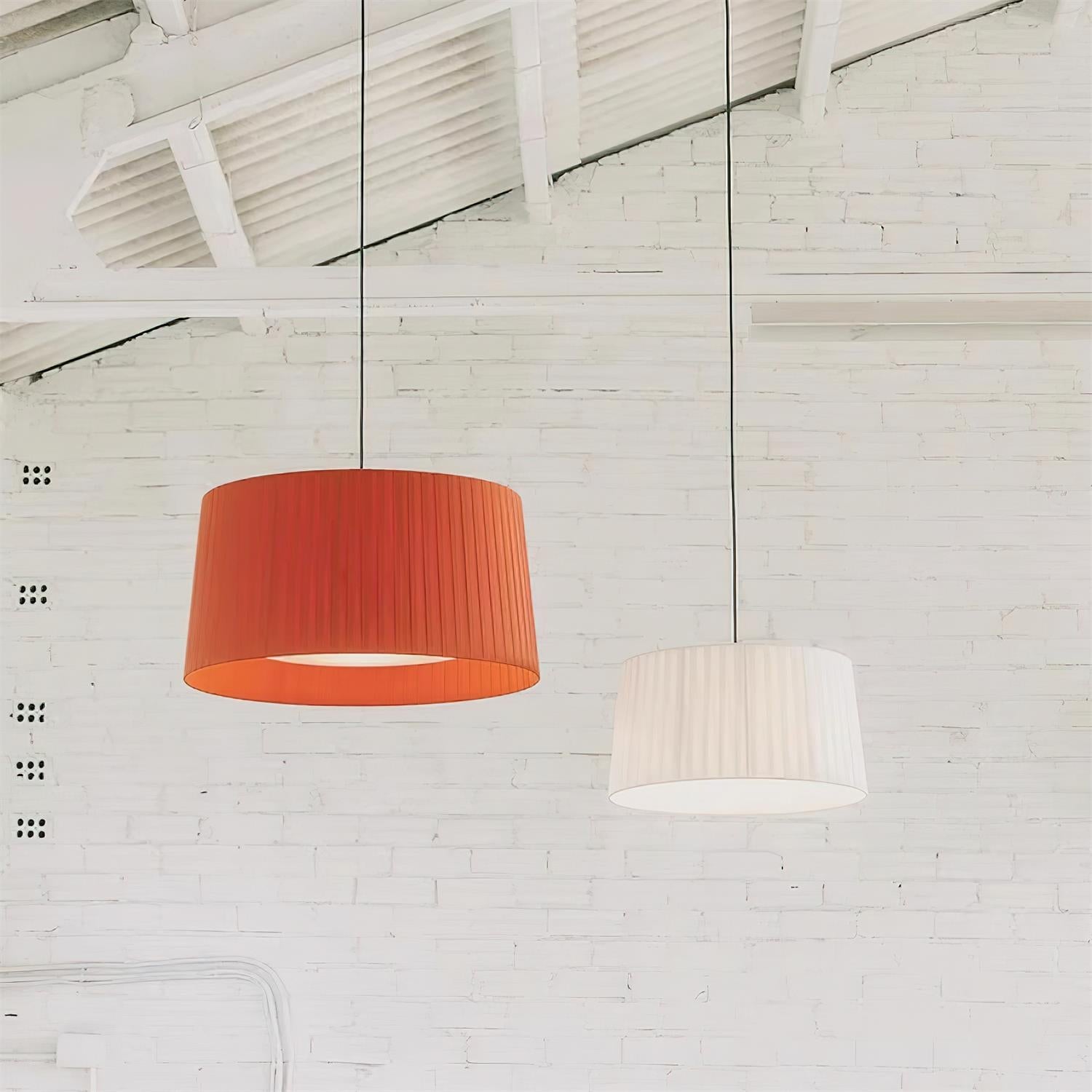 Drum Suspension Abat-jour en Tissu Pliée Noir Minimaliste Classique