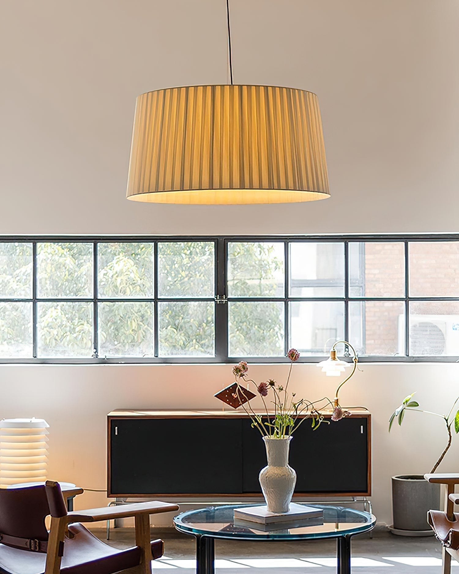 Drum Suspension Abat-jour en Tissu Pliée Noir Minimaliste Classique