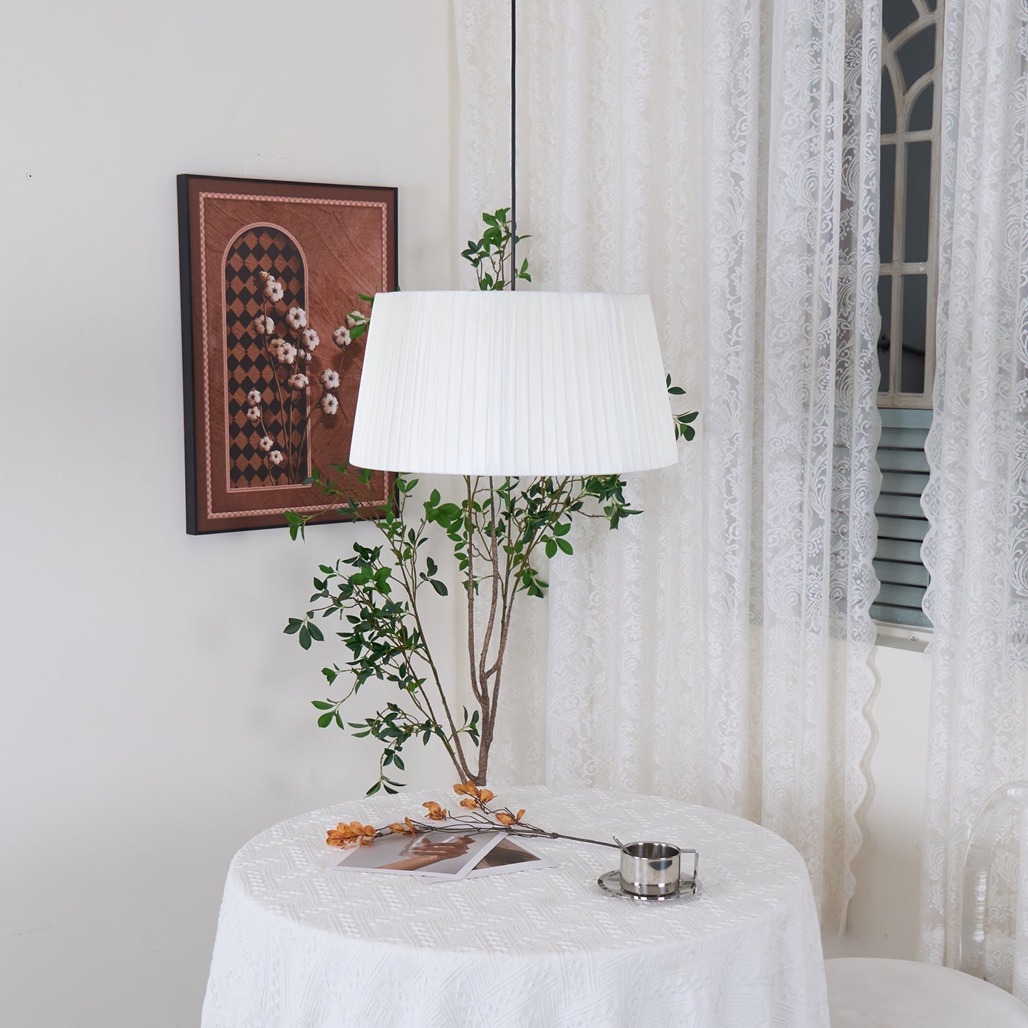 Drum Suspension Abat-jour en Tissu Pliée Noir Minimaliste Classique