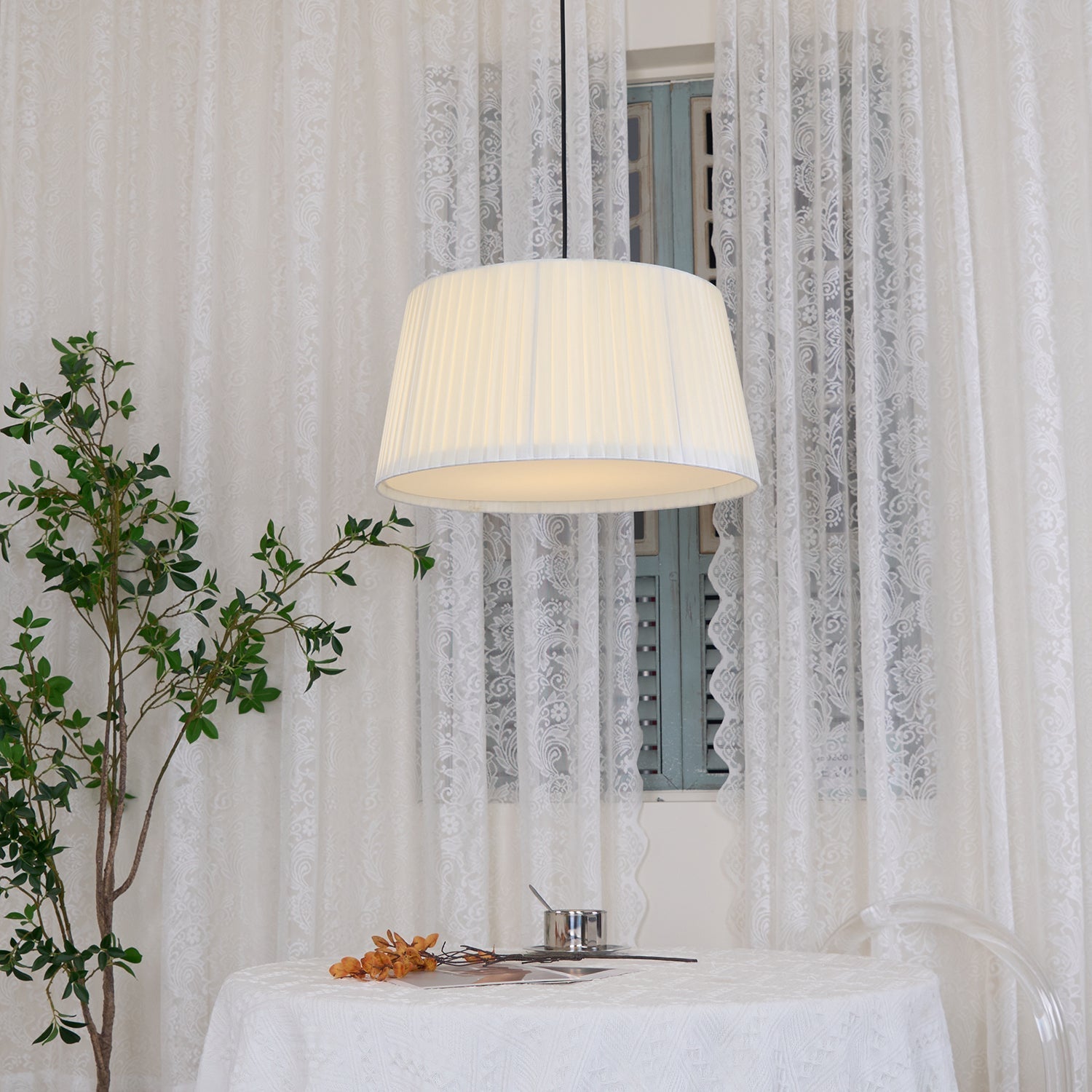 Drum Suspension Abat-jour en Tissu Pliée Noir Minimaliste Classique