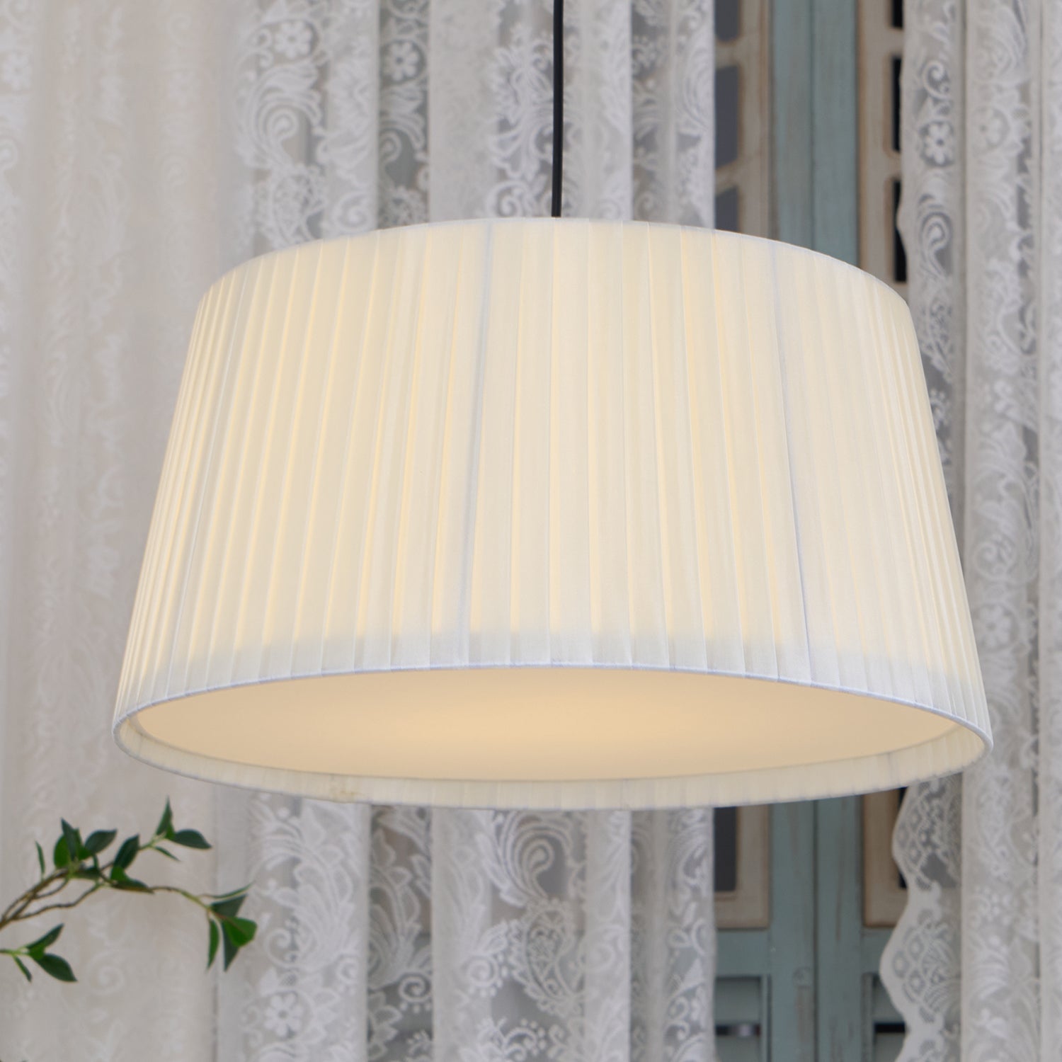 Drum Suspension Abat-jour en Tissu Pliée Noir Minimaliste Classique