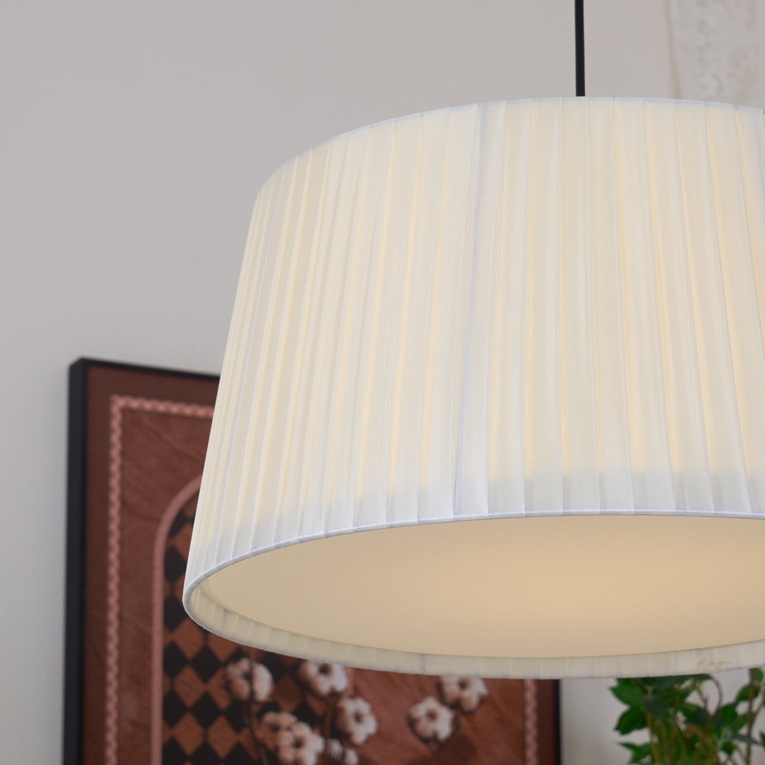 Drum Suspension Abat-jour en Tissu Pliée Noir Minimaliste Classique