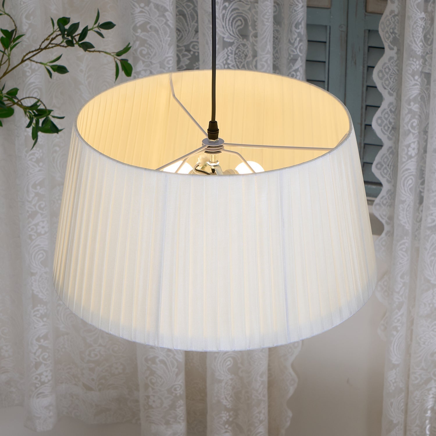 Drum Suspension Abat-jour en Tissu Pliée Noir Minimaliste Classique