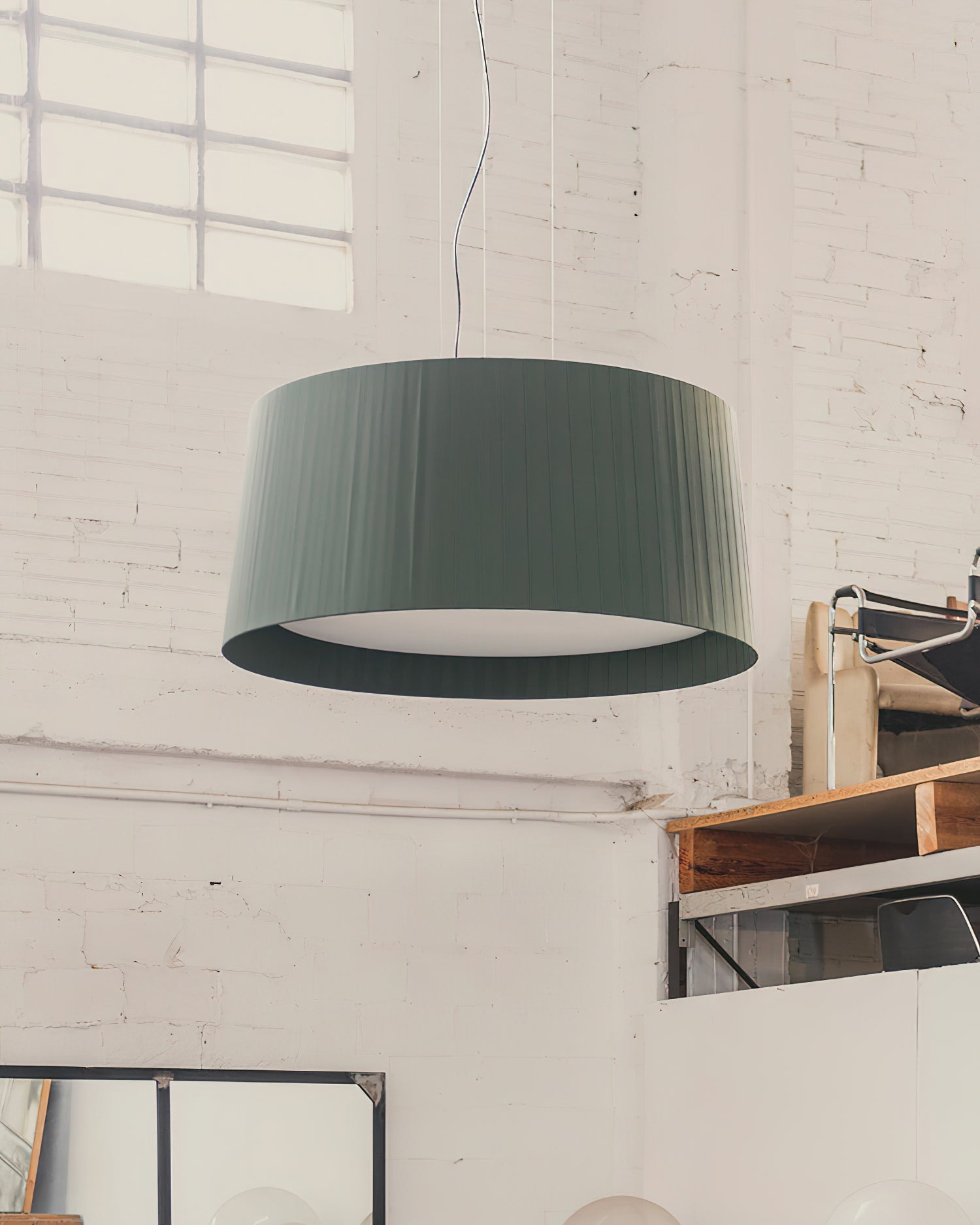 Drum Suspension Abat-jour en Tissu Pliée Noir Minimaliste Classique