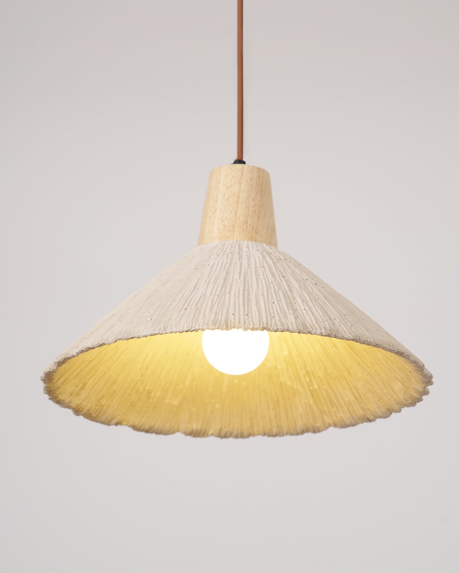 Suspension Bois Dessus Texturé Ciment Abat-jour Gris Naturel Japandi