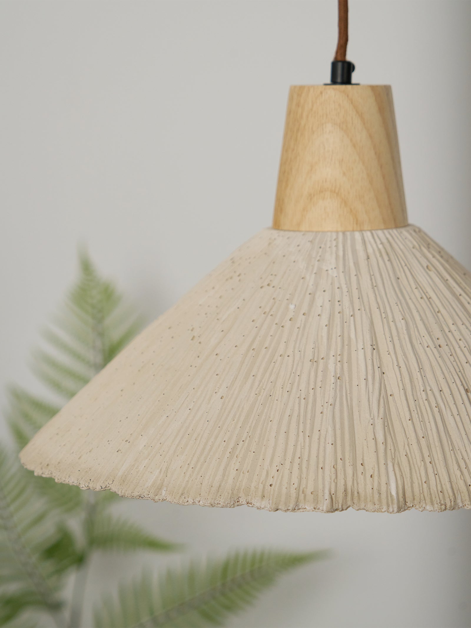 Suspension Bois Dessus Texturé Ciment Abat-jour Gris Naturel Japandi